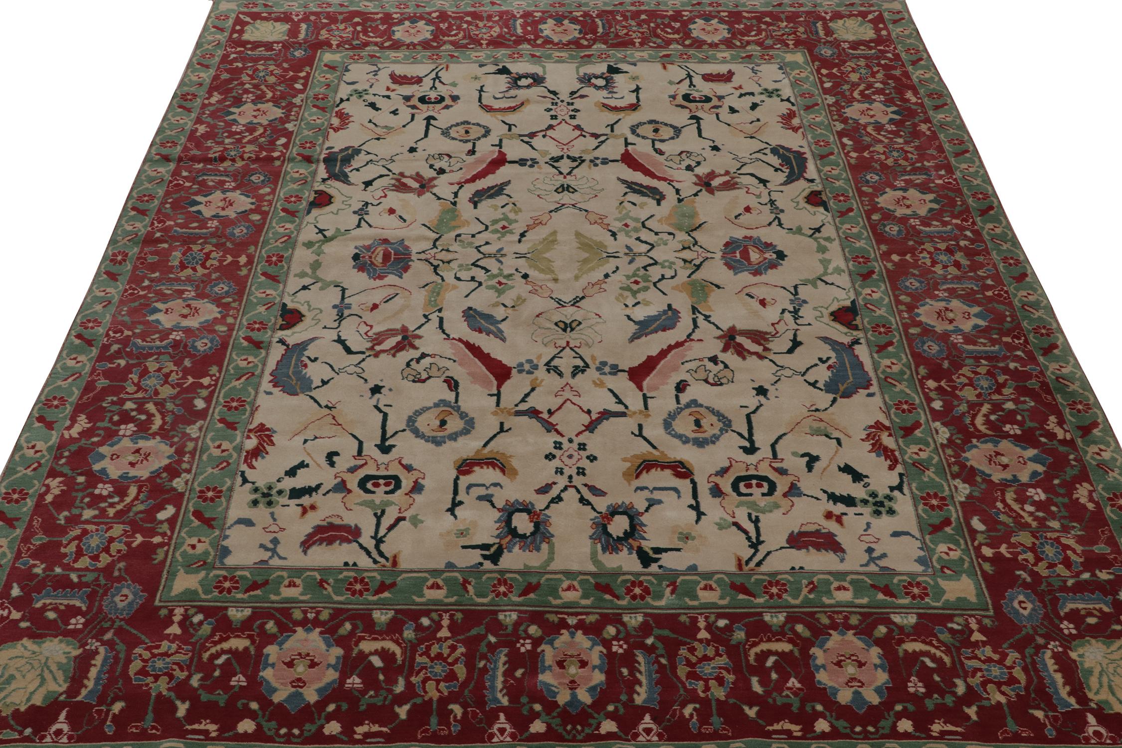 Indiano Tappeto tradizionale in stile Agra di Rug & Kilim con motivo floreale beige, rosso e verde acqua in vendita