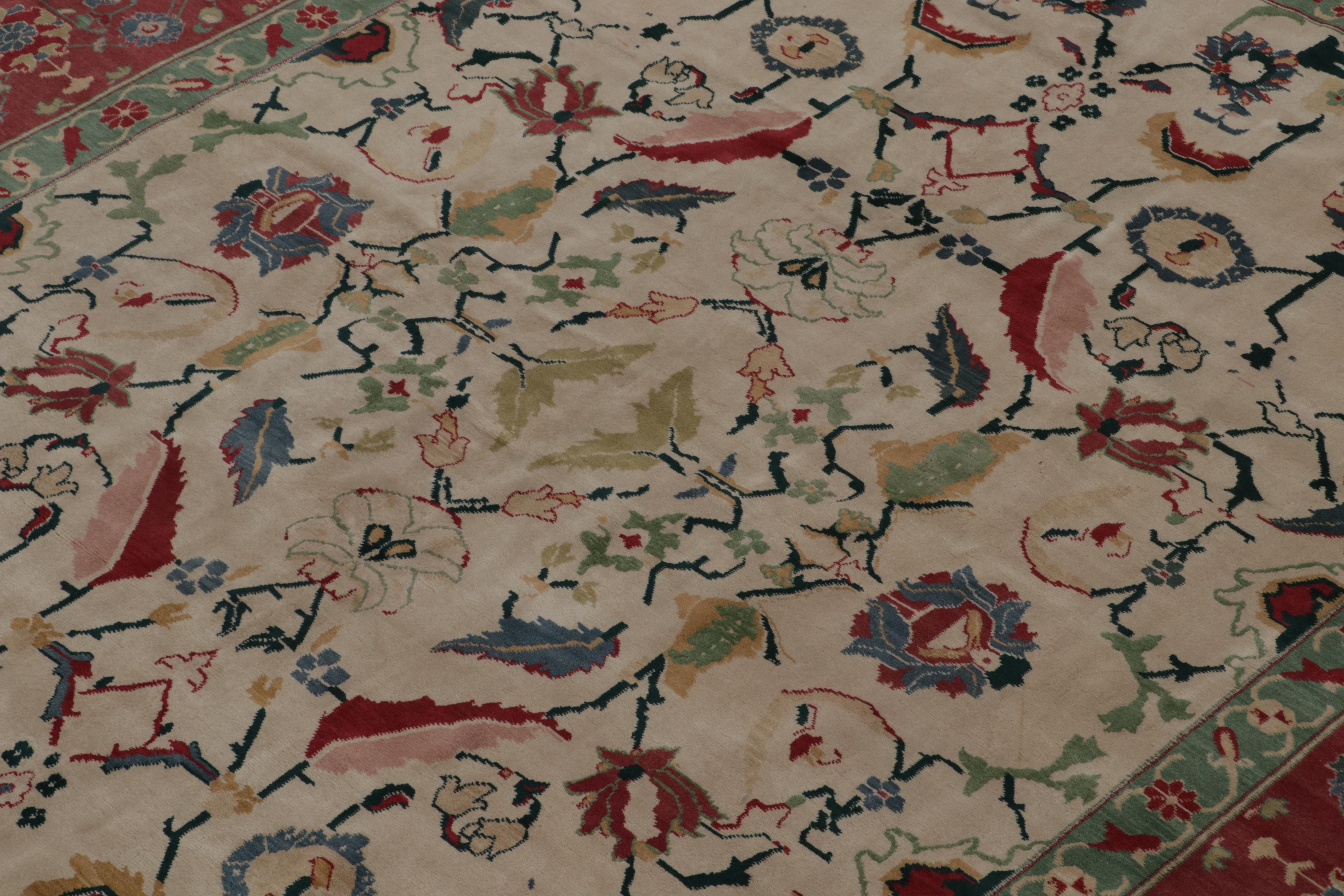 Lana Tappeto tradizionale in stile Agra di Rug & Kilim con motivo floreale beige, rosso e verde acqua in vendita