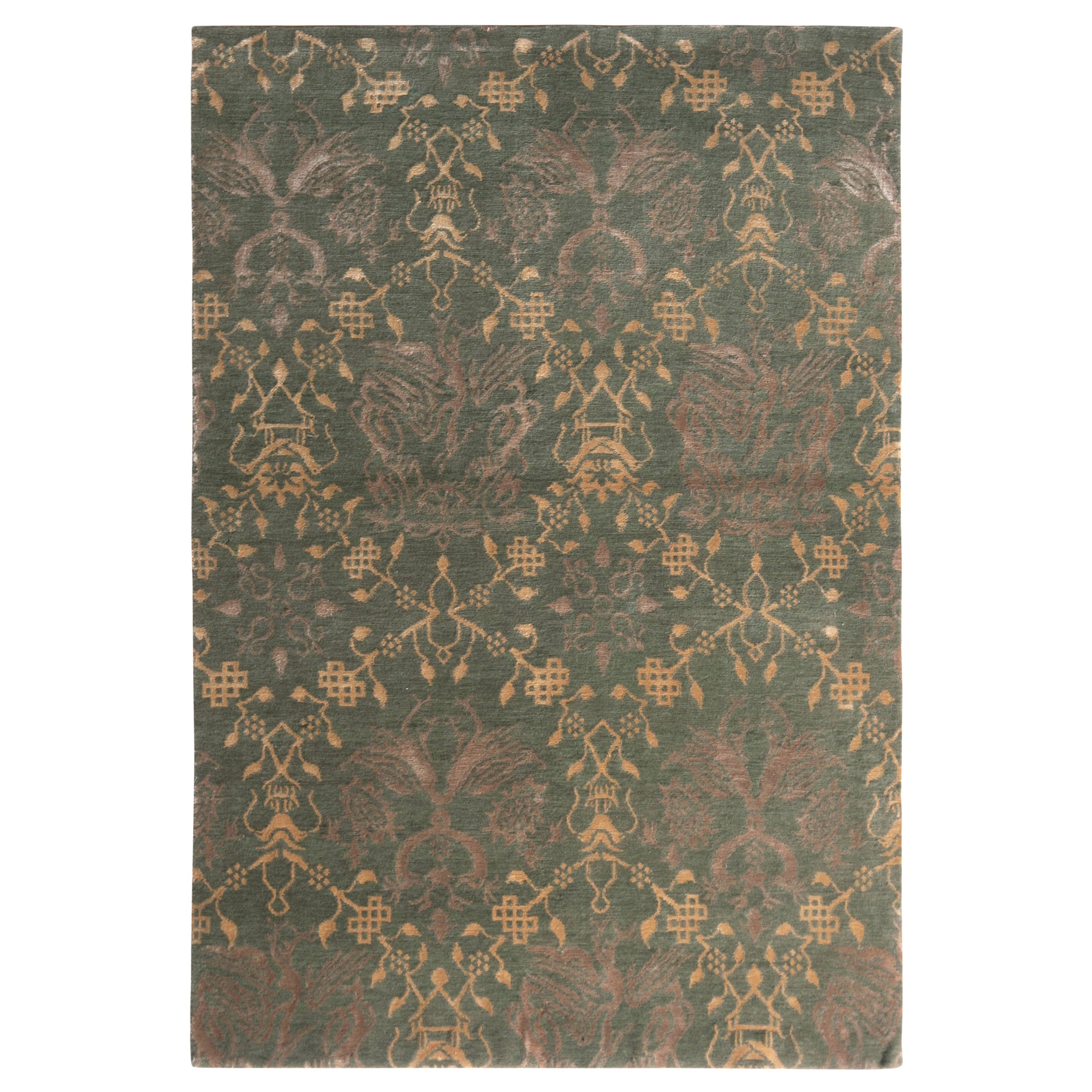 Rug & Kilim - Tappeto tradizionale in stile europeo con motivo pittorico verde e oro