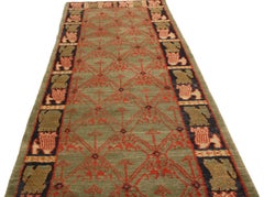 Rug & Kilim’s Traditional Geometric Green and Red Wool Custom Runner – “Cortez”
