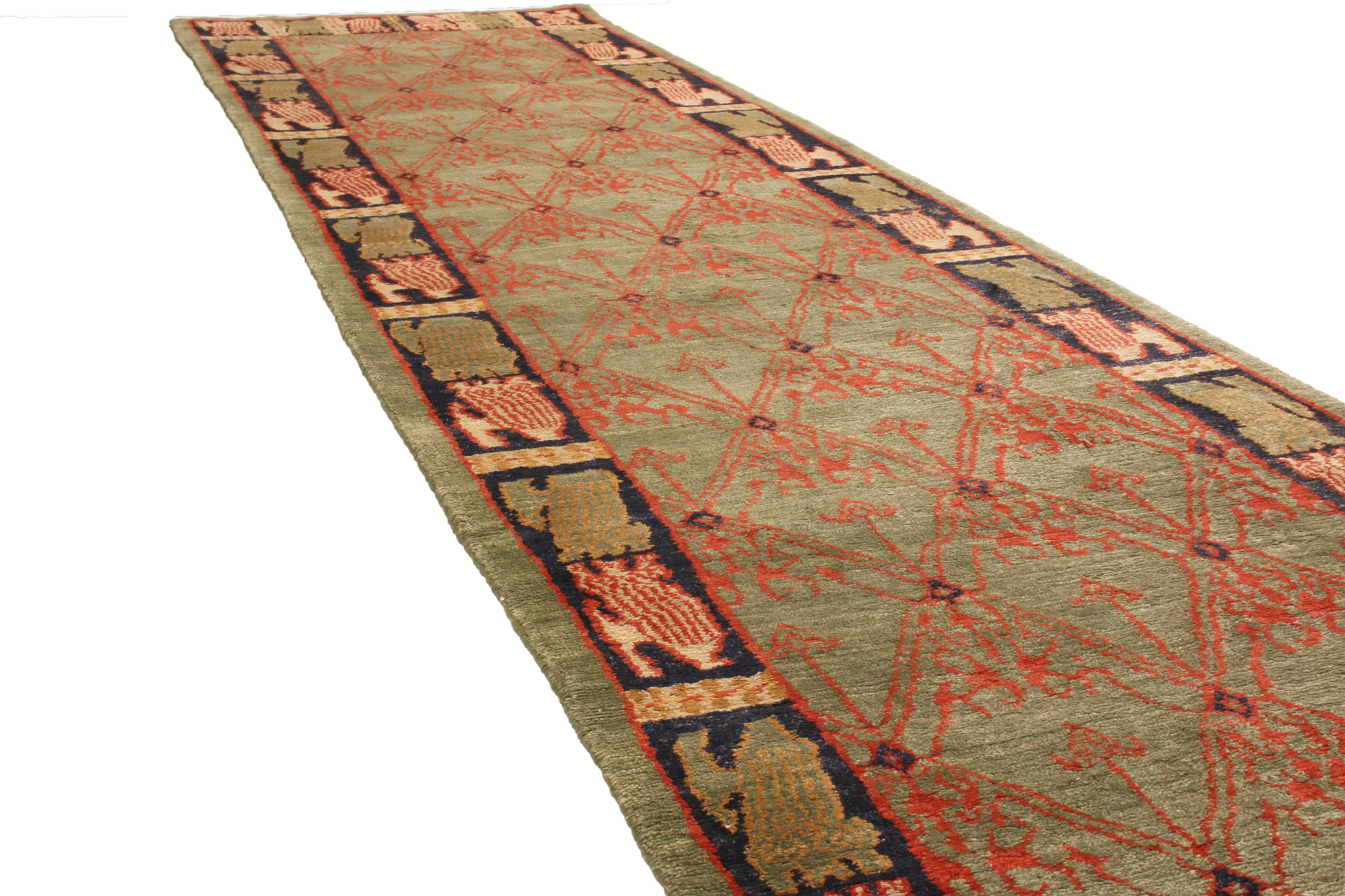 Traves de Mesa Tradicional Geométrico de Lana Verde y Roja de Rug & Kilim - 