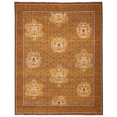 Rug & Kilim's Traditional Khotan Style Geometric Beige Brown and Blue Wool Rug