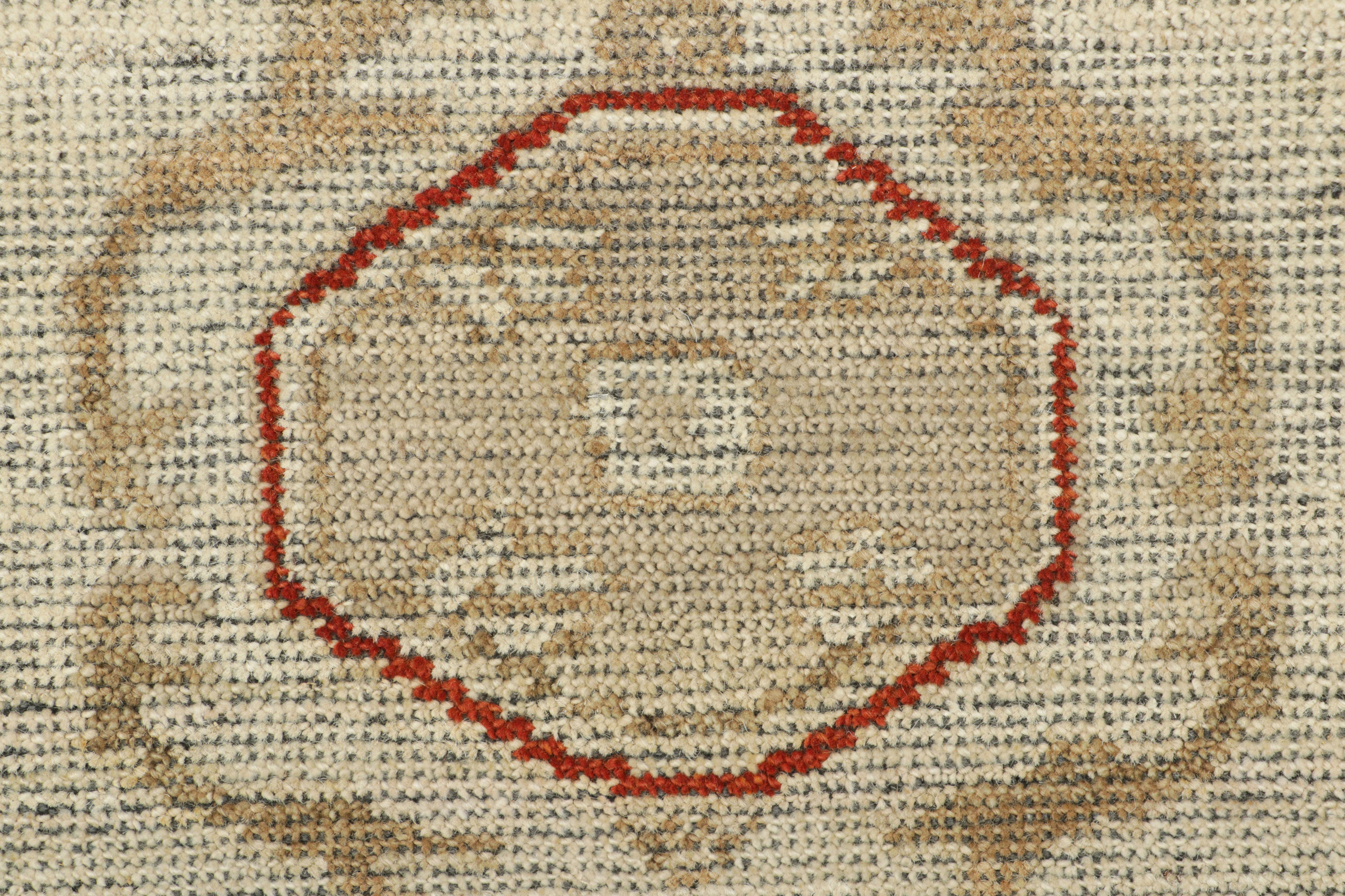 Indian Rug & Kilim’s Transitional Custom Rug Sample in Blue, Cream and Red Medallion For Sale