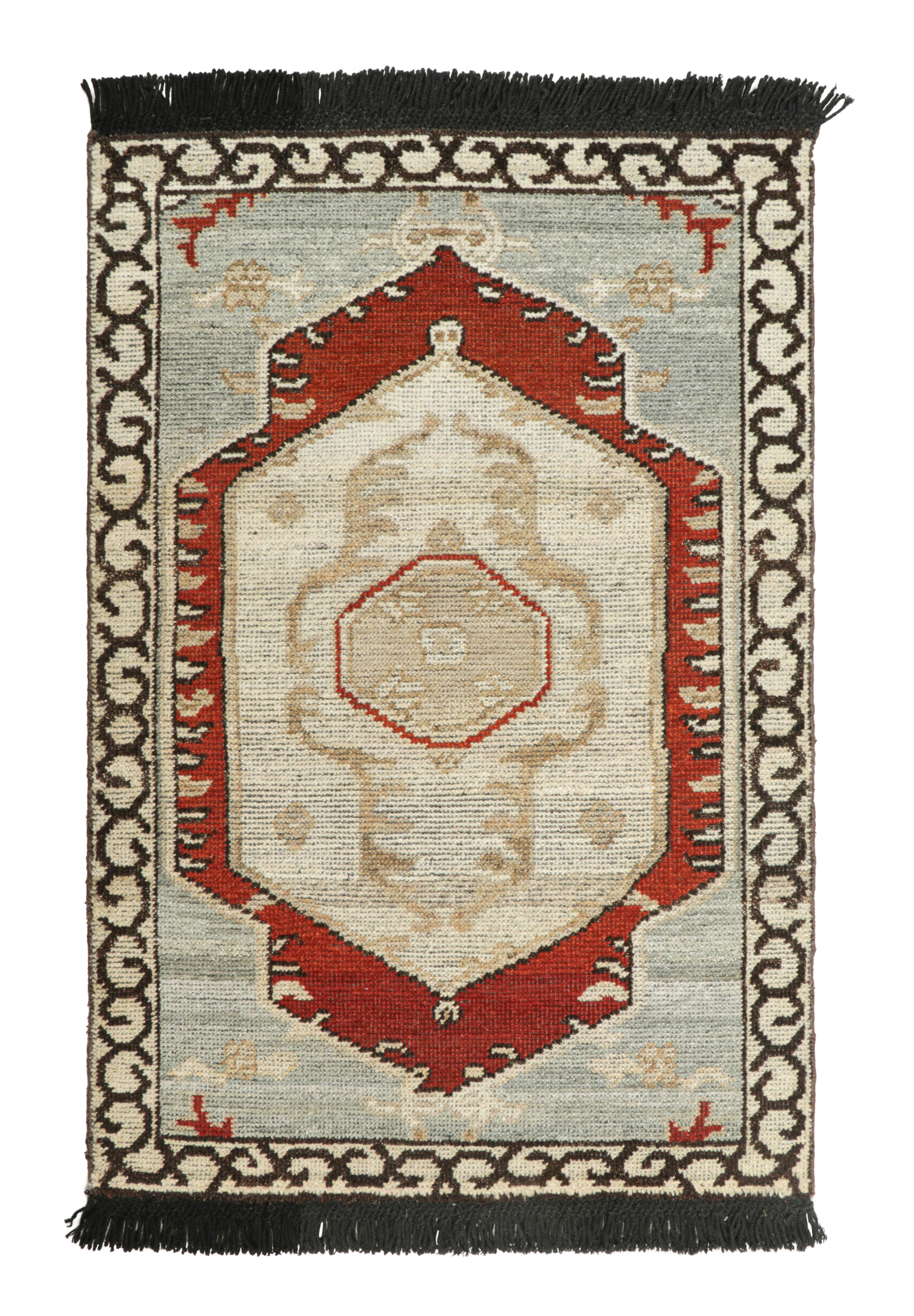 Hand-Knotted Rug & Kilim’s Transitional Custom Rug Sample in Blue, Cream and Red Medallion For Sale