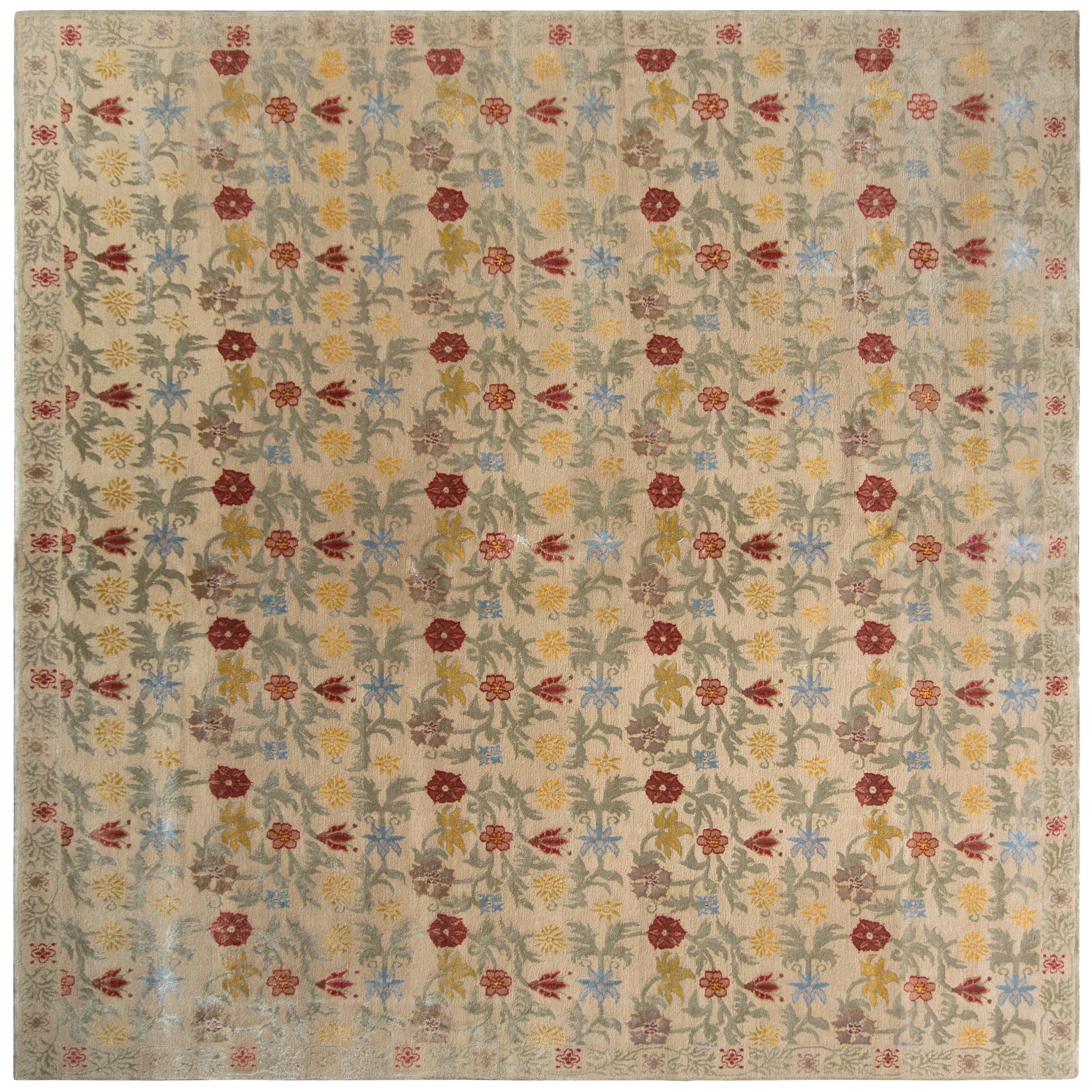 Rug & Kilim's Transitional European Style Rug in Gold und Grün All-Over Floral