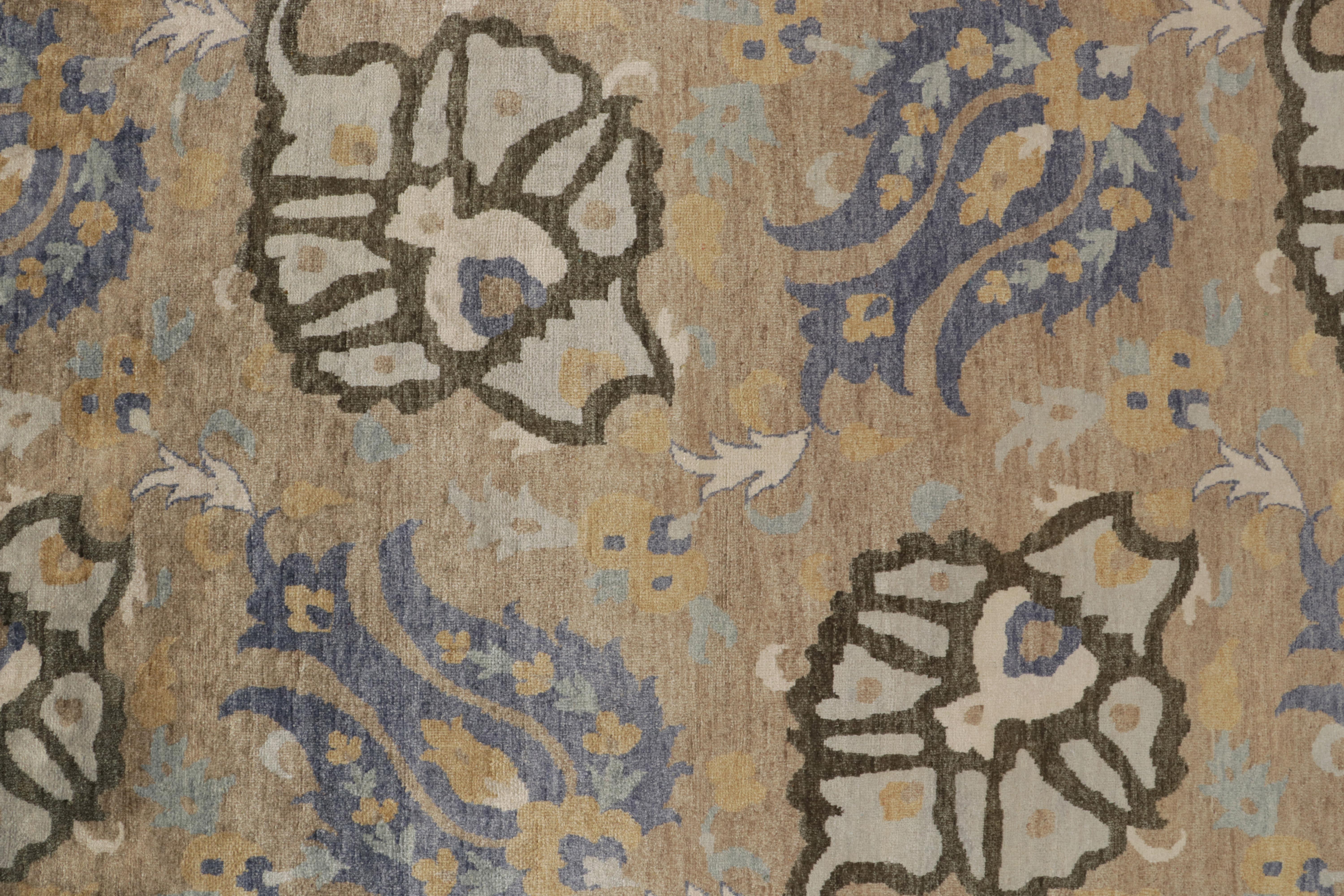 Contemporary Rug & Kilim’s Transitional Rug in Beige-Brown & Blue Floral Patterns For Sale