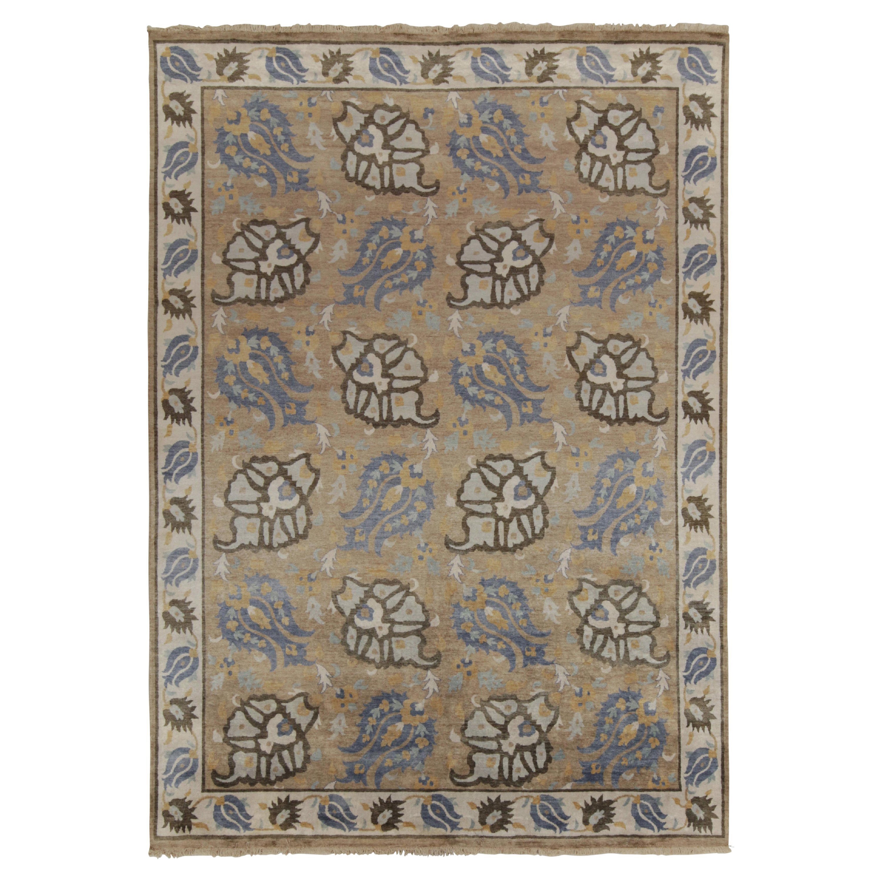 Alfombra de transición Rug & Kilim con motivos florales en beige, marrón y azul