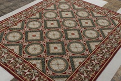 Rug & Kilim’s Transitional Style Needlepoint Rug, Red, Green Floral Pattern