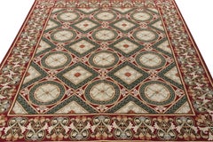 Rug & Kilim’s Transitional Style Needlepoint Rug, Red, Green Floral Pattern
