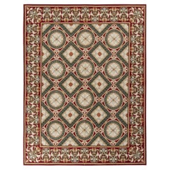 Rug & Kilim’s Transitional Style Needlepoint Rug, Red,Green Floral Pattern