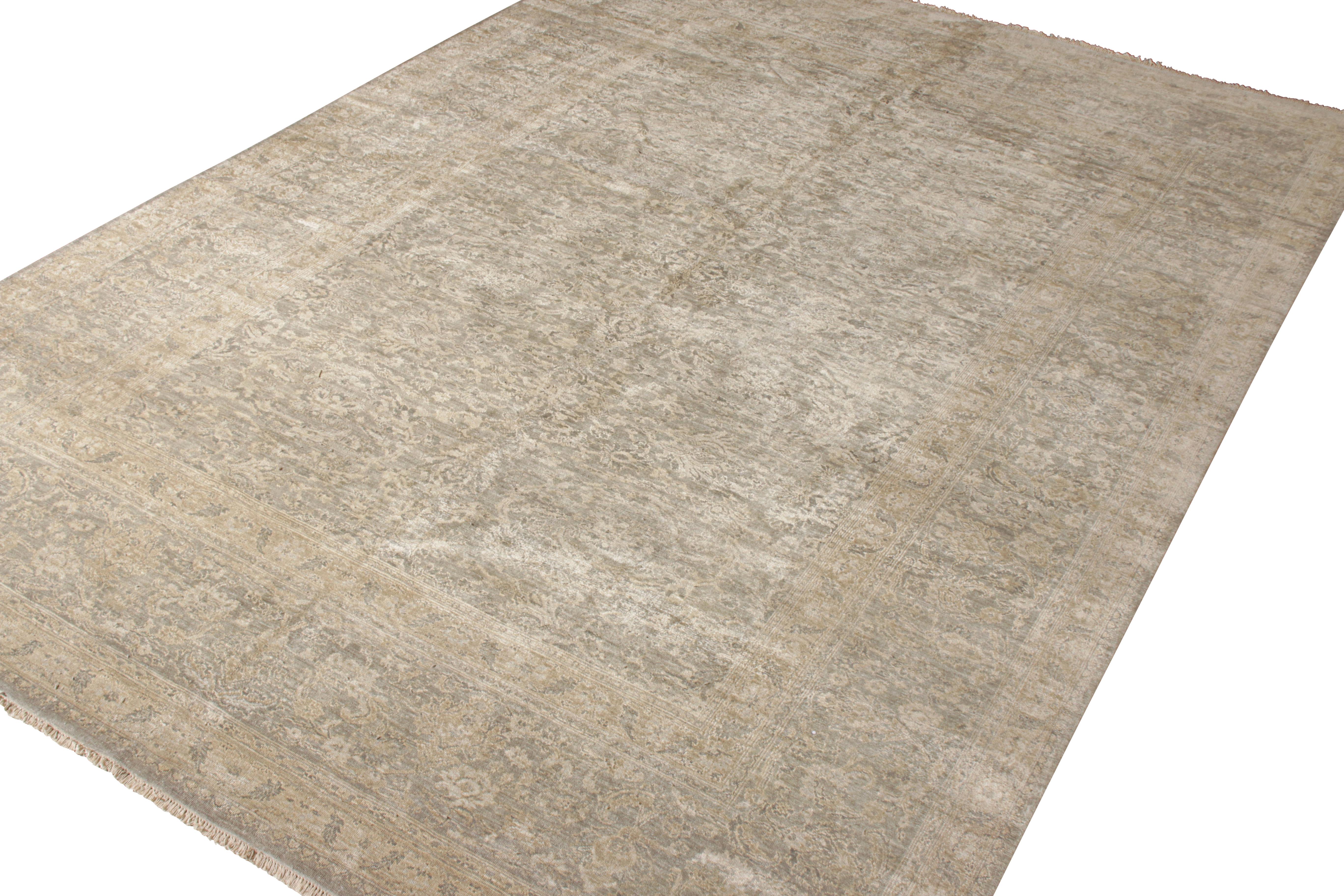 Modern Rug & Kilim’s Transitional Style Rug in an All over Gray, Beige-Brown Floral For Sale