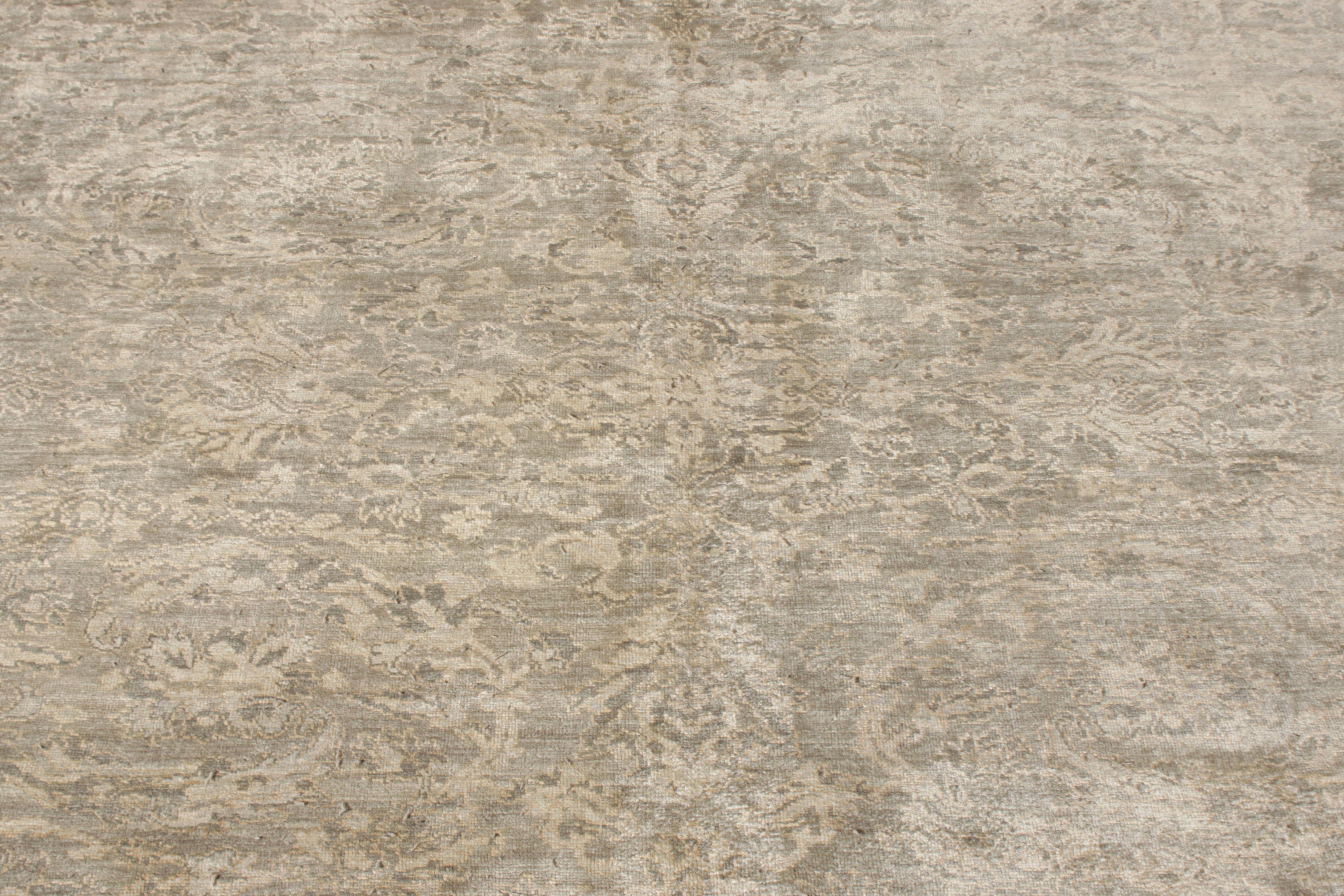 Indian Rug & Kilim’s Transitional Style Rug in an All over Gray, Beige-Brown Floral For Sale
