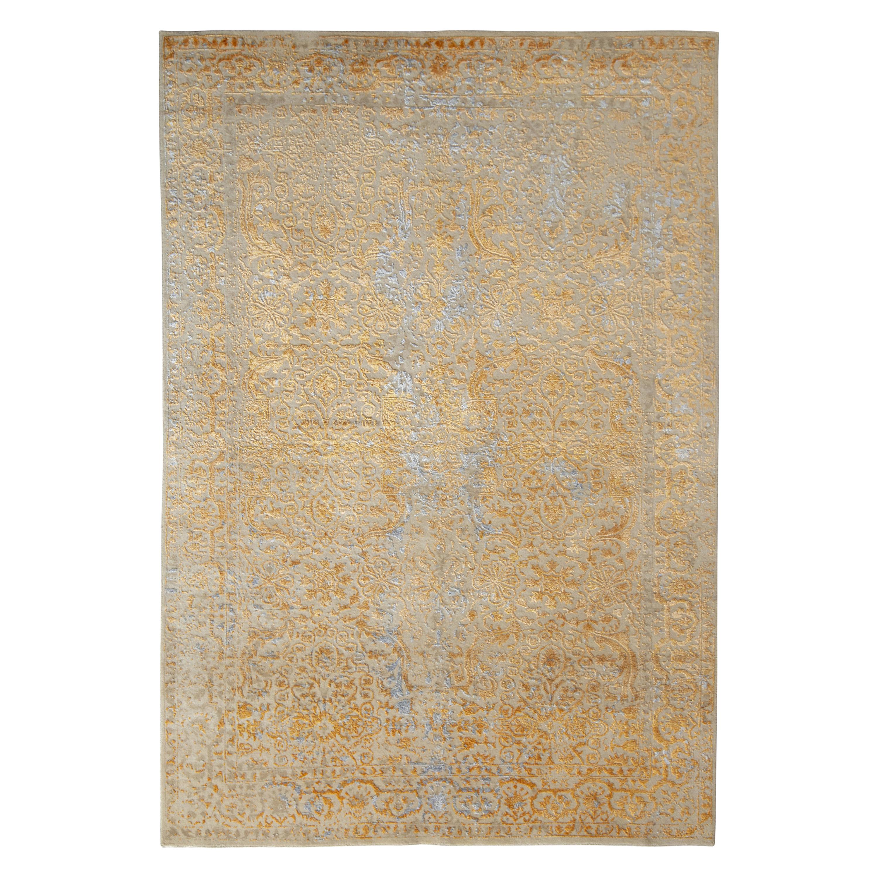 Rug & Kilim’s Transitional Style Rug in Beige and Gold High-Low Floral Pattern