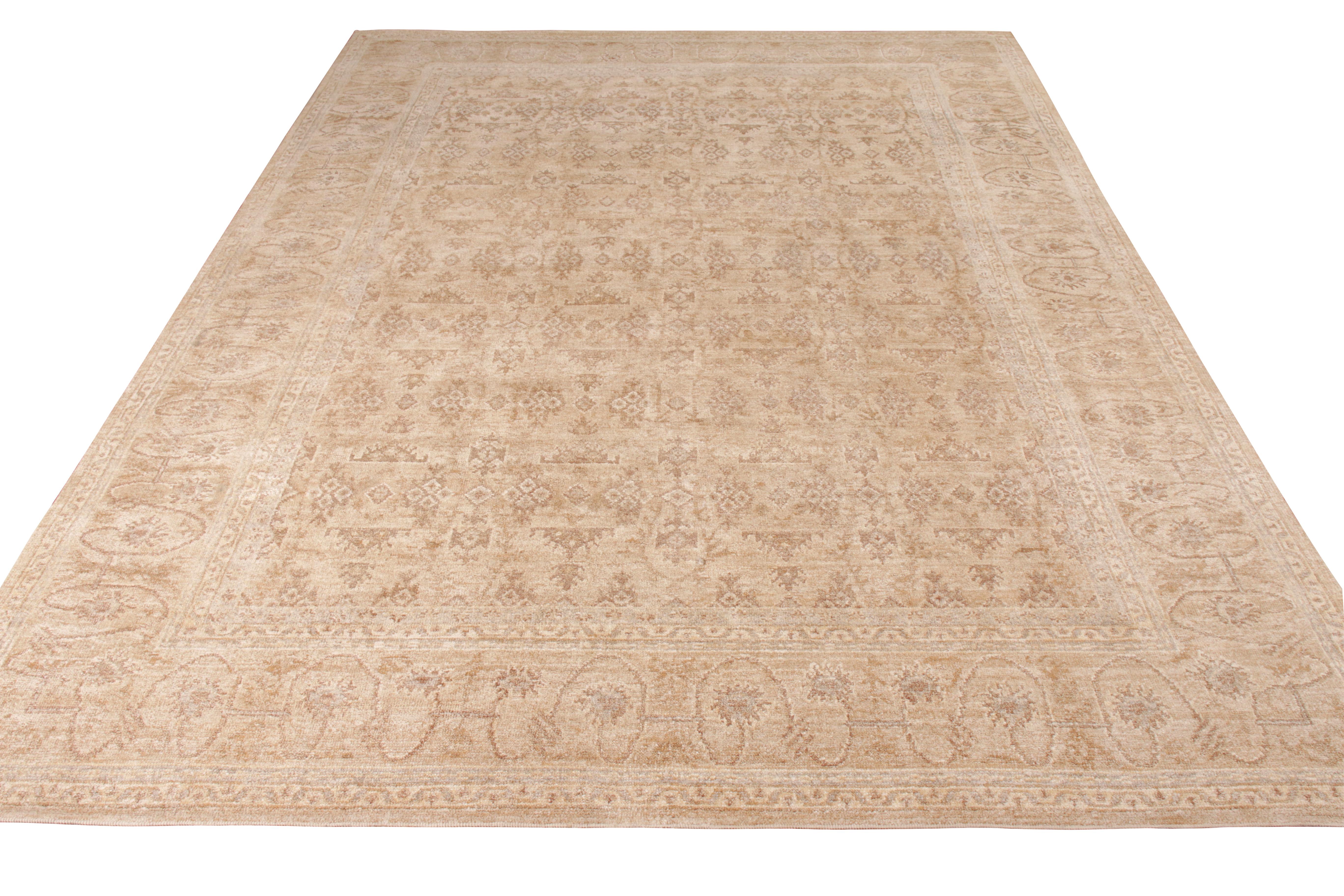 Other Rug & Kilim’s Transitional Style Rug in Beige-Brown All over Floral Pattern For Sale