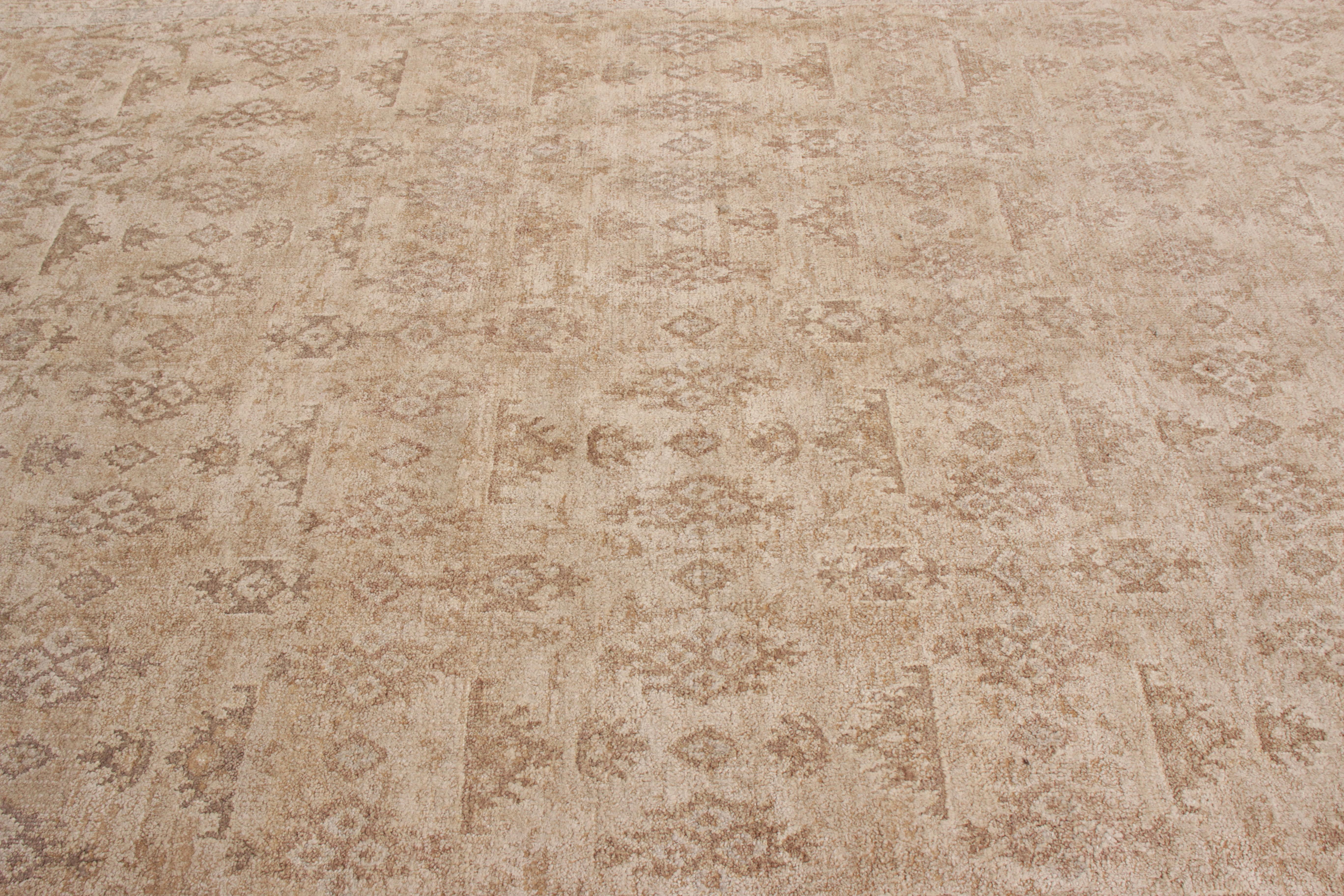 Indian Rug & Kilim’s Transitional Style Rug in Beige-Brown All over Floral Pattern For Sale