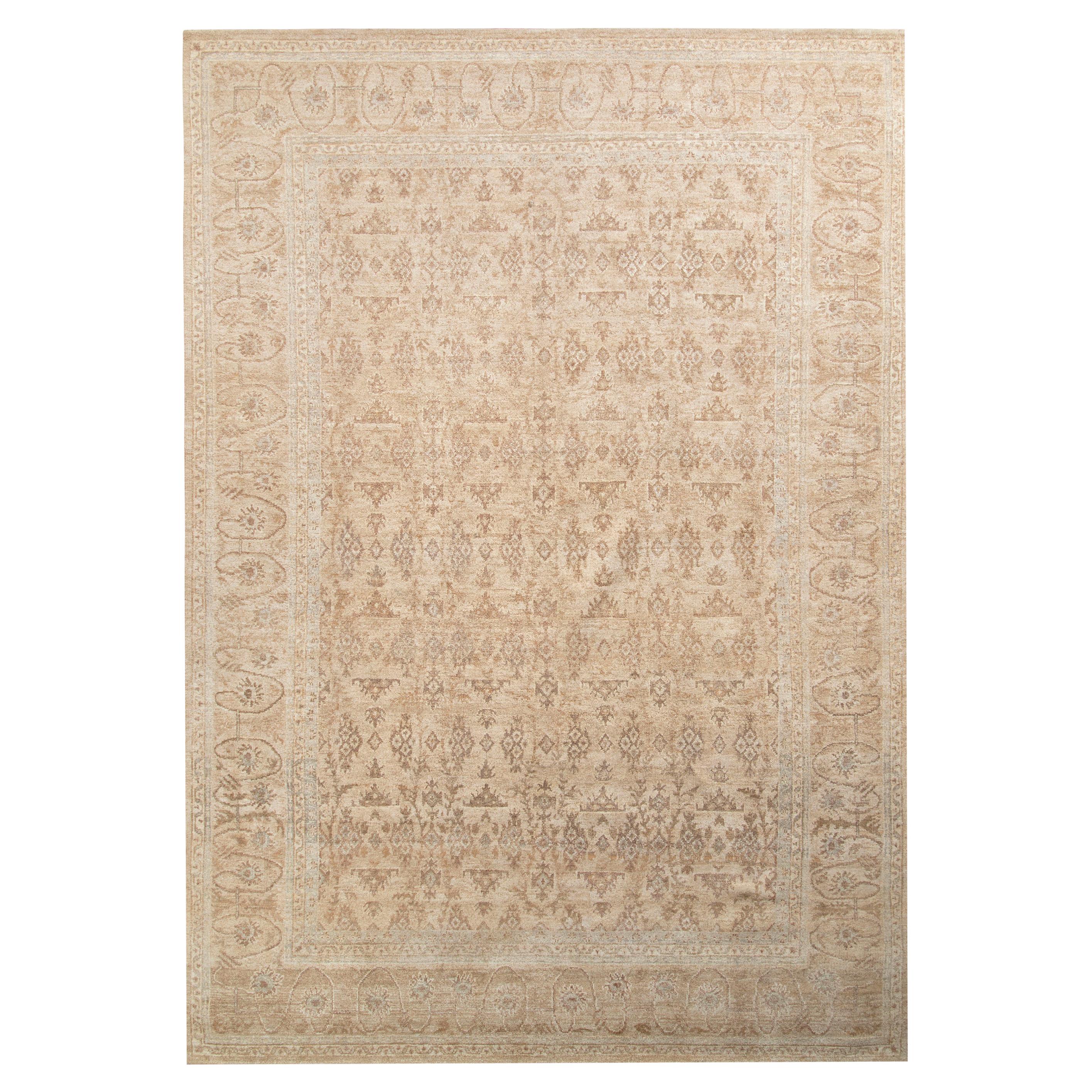 Rug & Kilim’s Transitional Style Rug in Beige-Brown All over Floral Pattern
