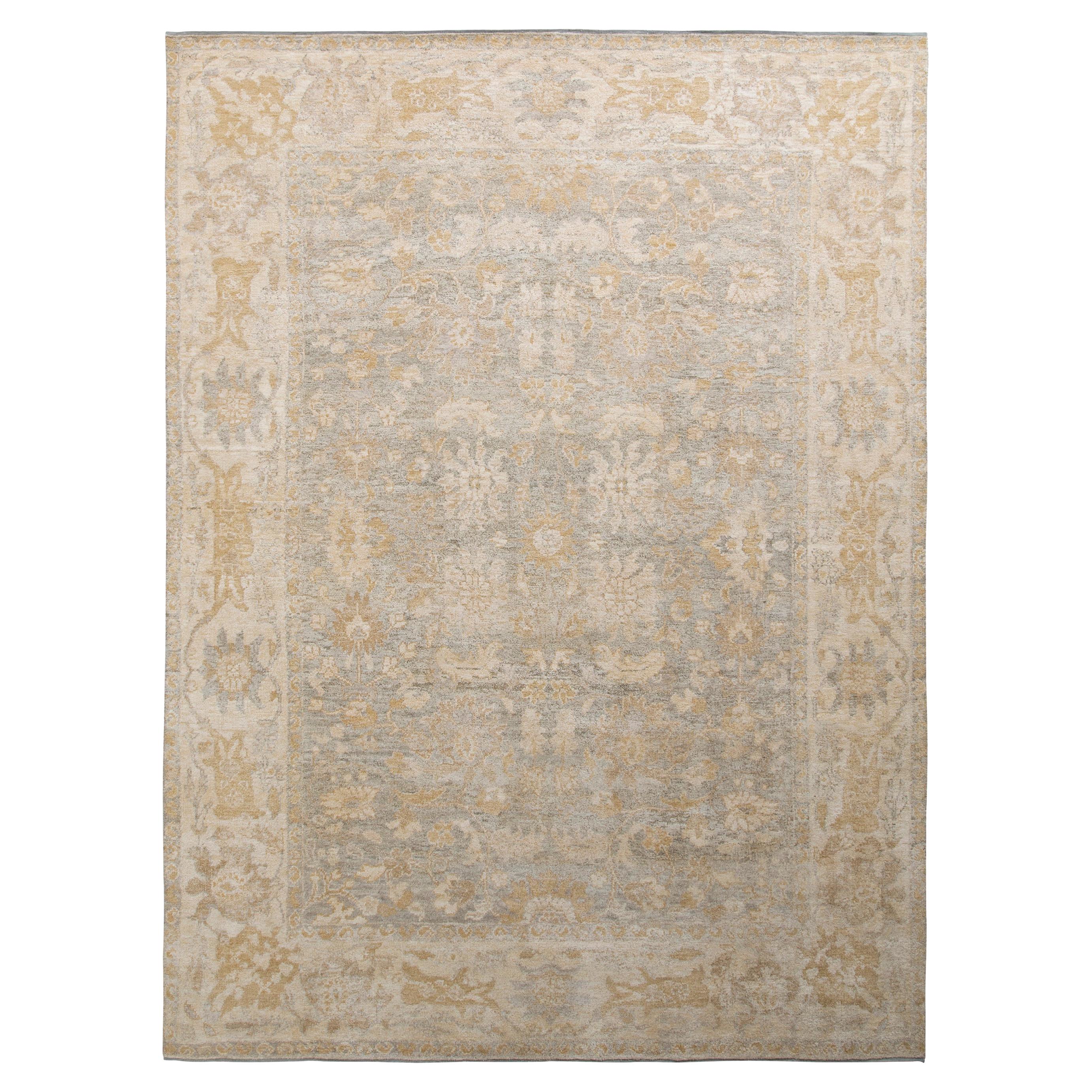 Rug & Kilim’s Transitional Style Rug in Beige-Brown All over Floral Pattern For Sale