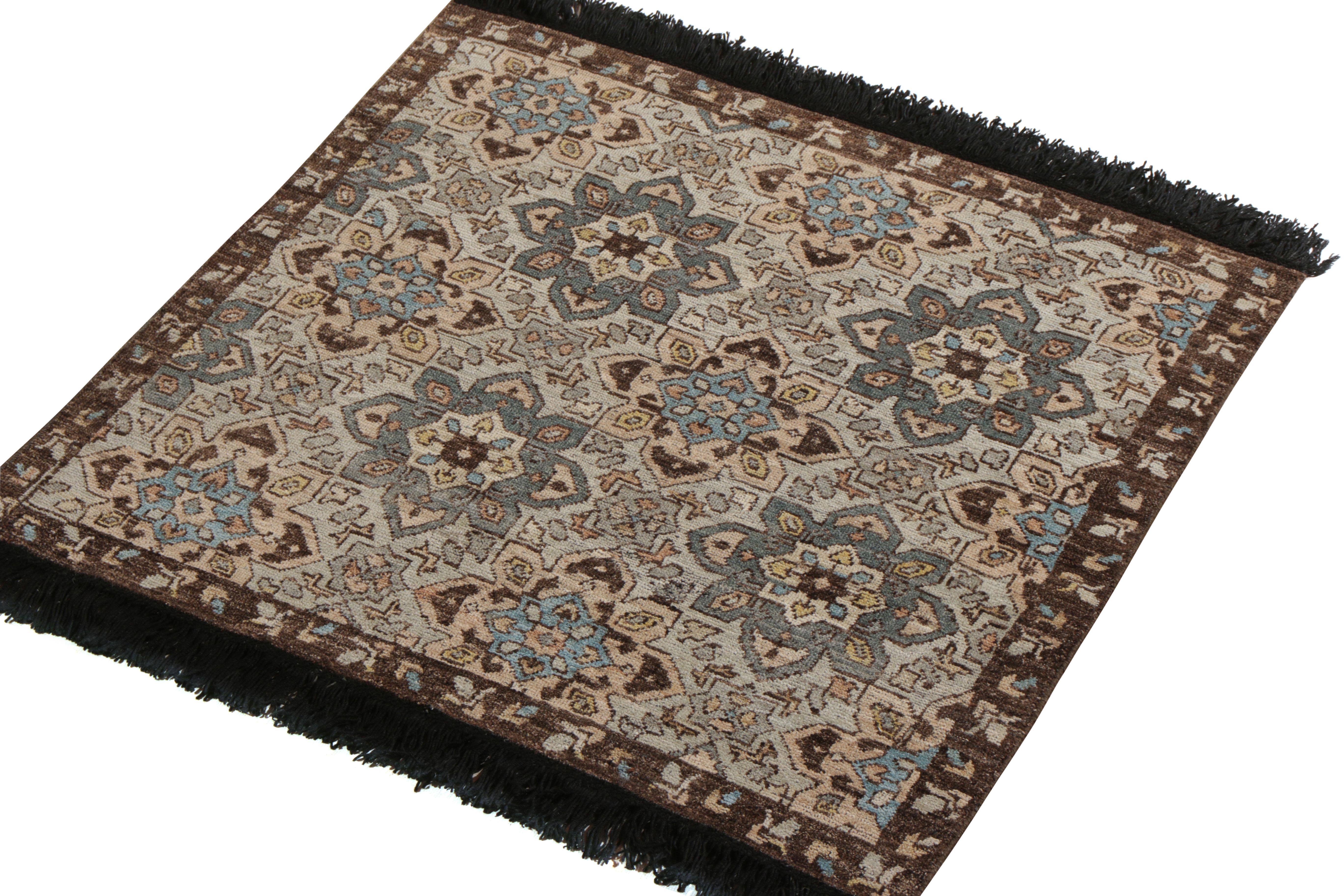Other Rug & Kilim’s Transitional Style Rug in Beige-Brown and Blue Medallion Pattern For Sale