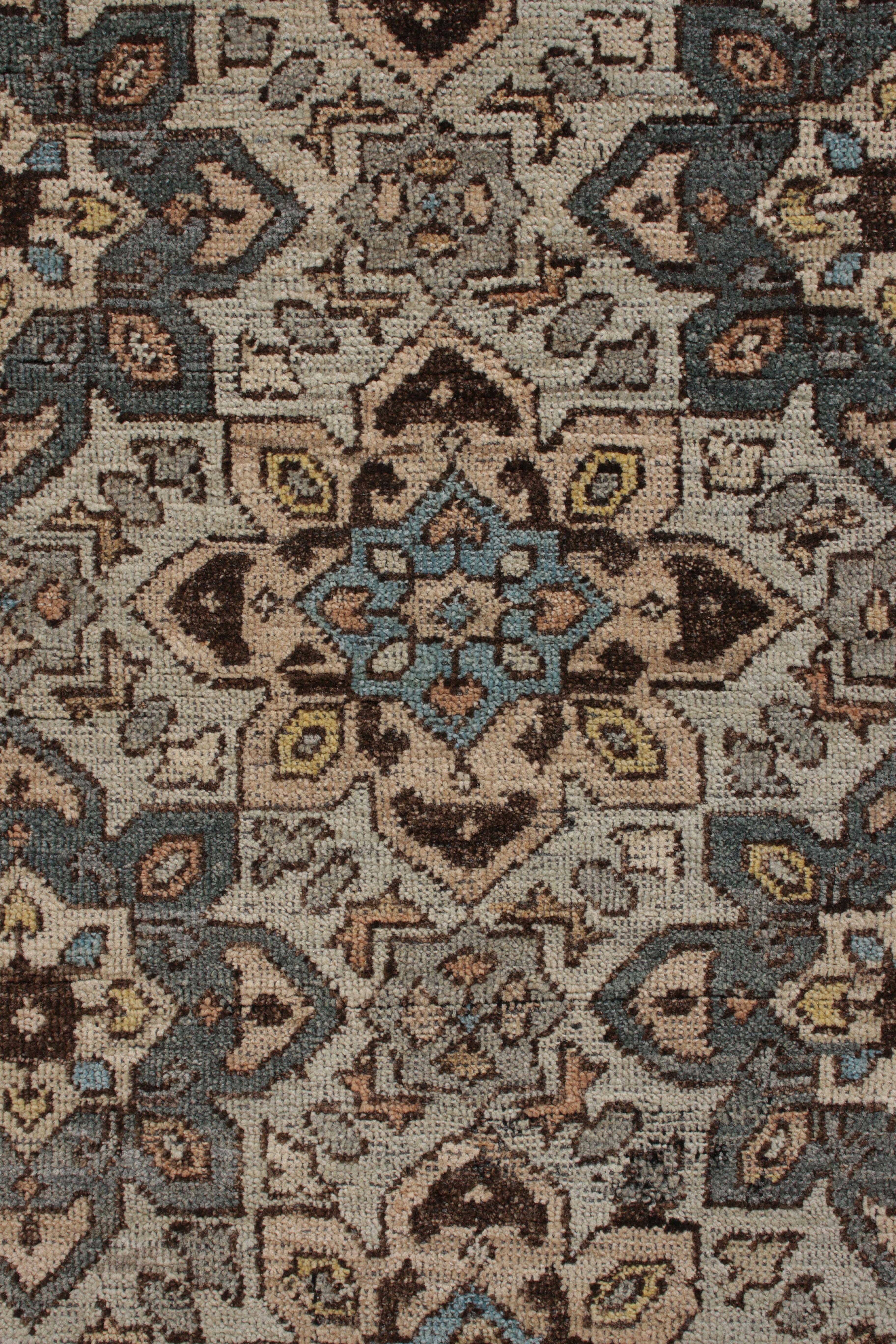 Indian Rug & Kilim’s Transitional Style Rug in Beige-Brown and Blue Medallion Pattern For Sale