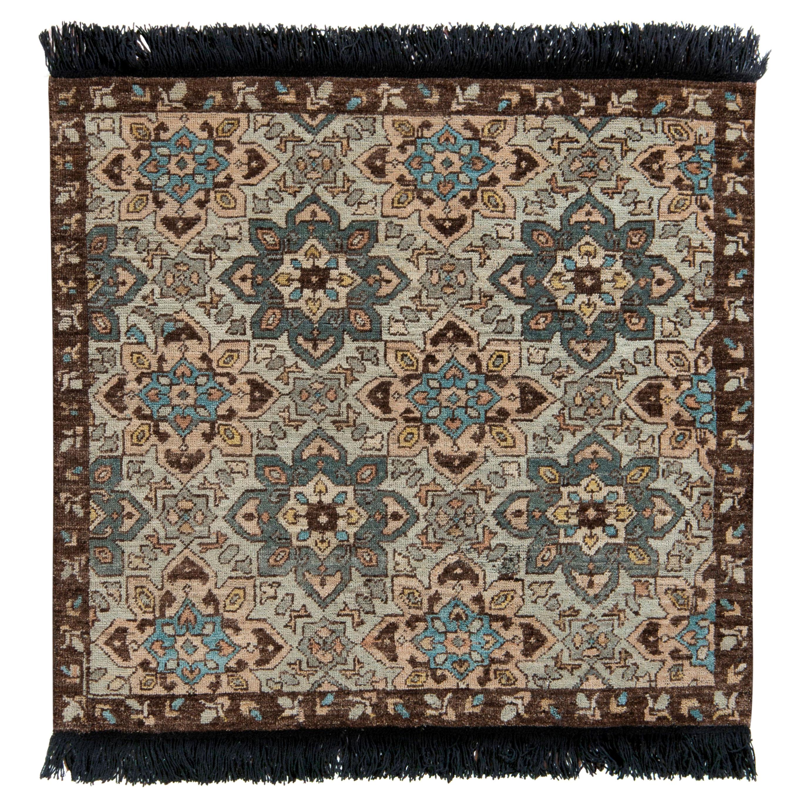 Rug & Kilim’s Transitional Style Rug in Beige-Brown and Blue Medallion Pattern For Sale