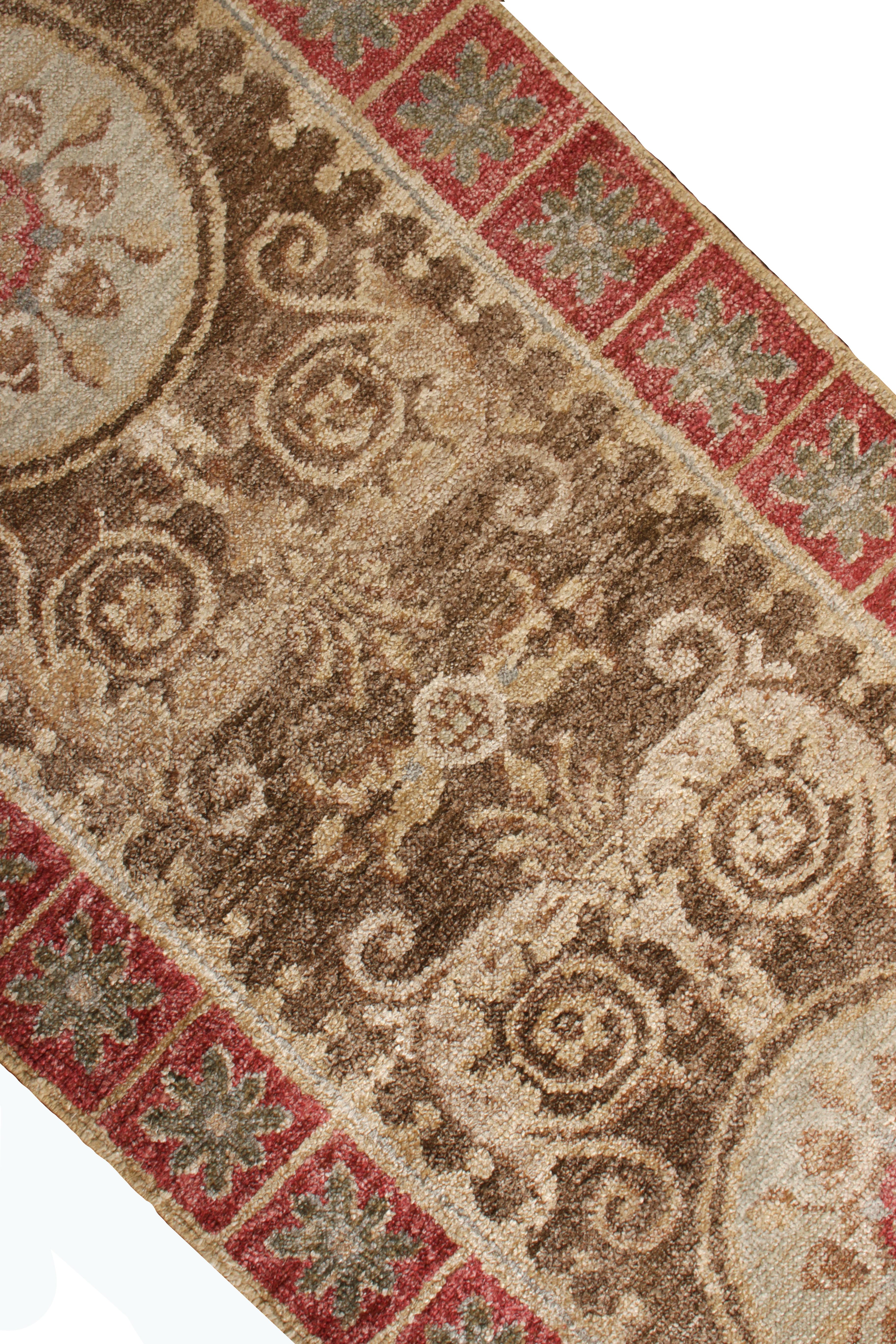 Modern Rug & Kilim’s Transitional Style Rug in Beige-Brown and Red Medallion Pattern For Sale