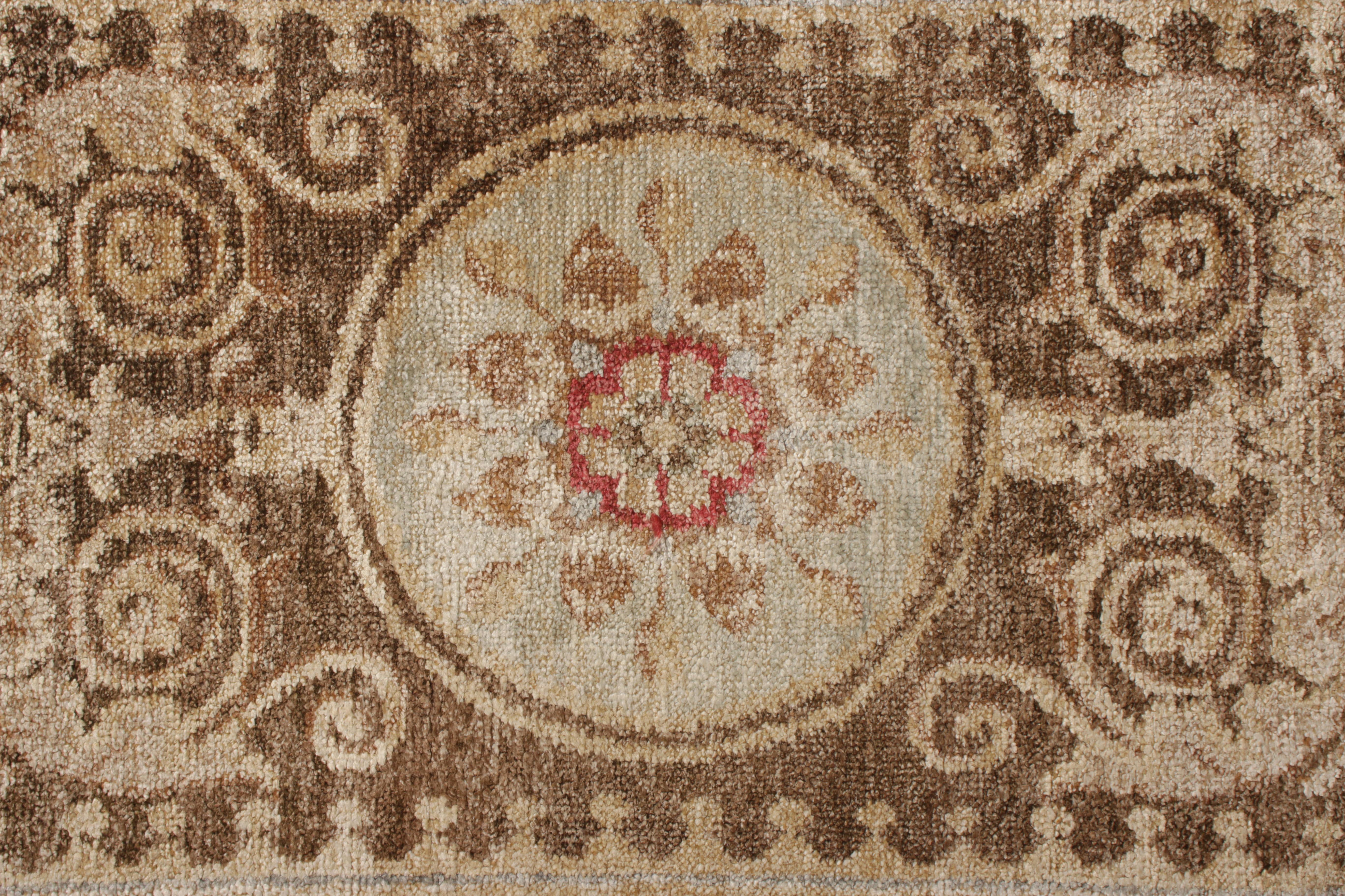 Nepalese Rug & Kilim’s Transitional Style Rug in Beige-Brown and Red Medallion Pattern For Sale