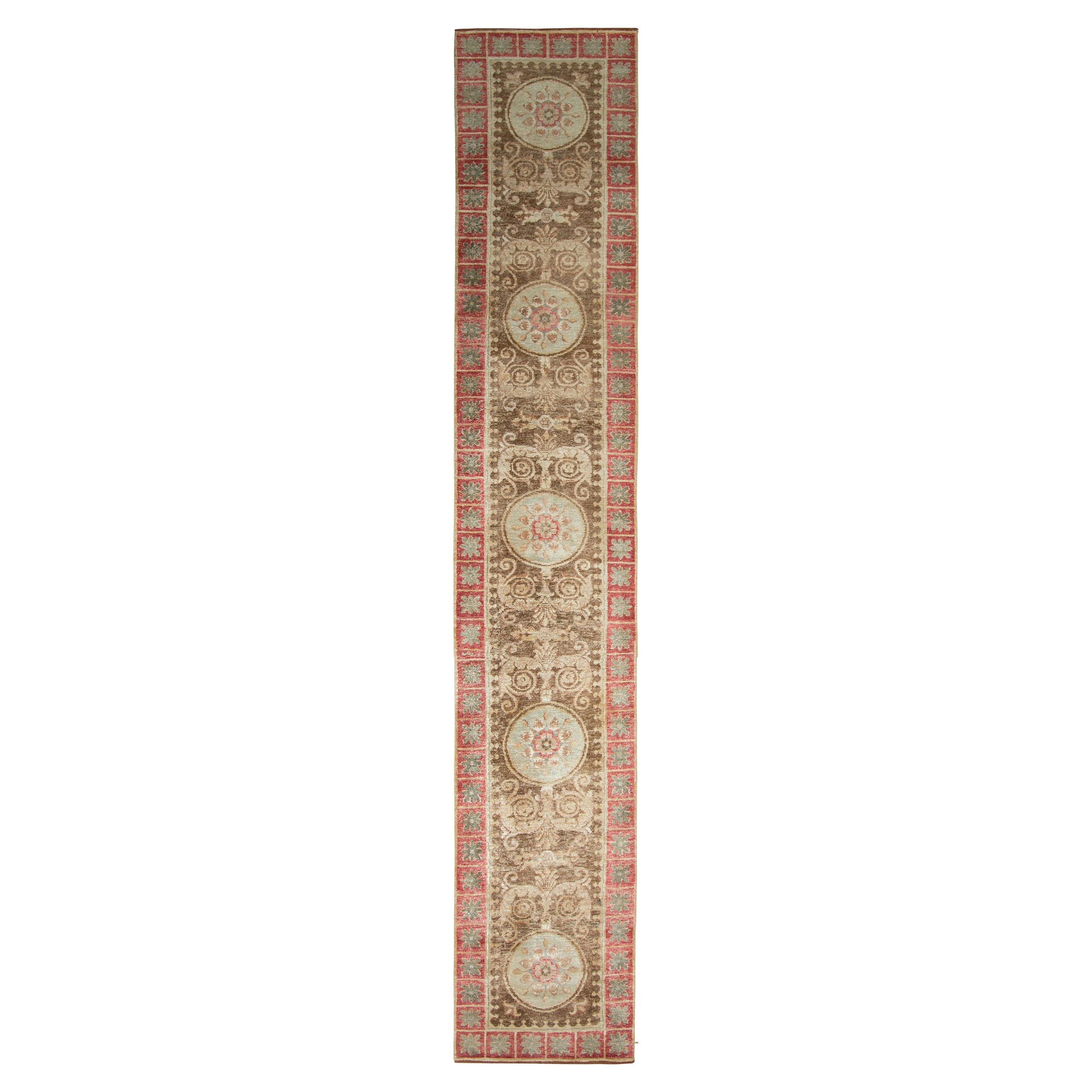 Rug & Kilim’s Transitional Style Rug in Beige-Brown and Red Medallion Pattern For Sale