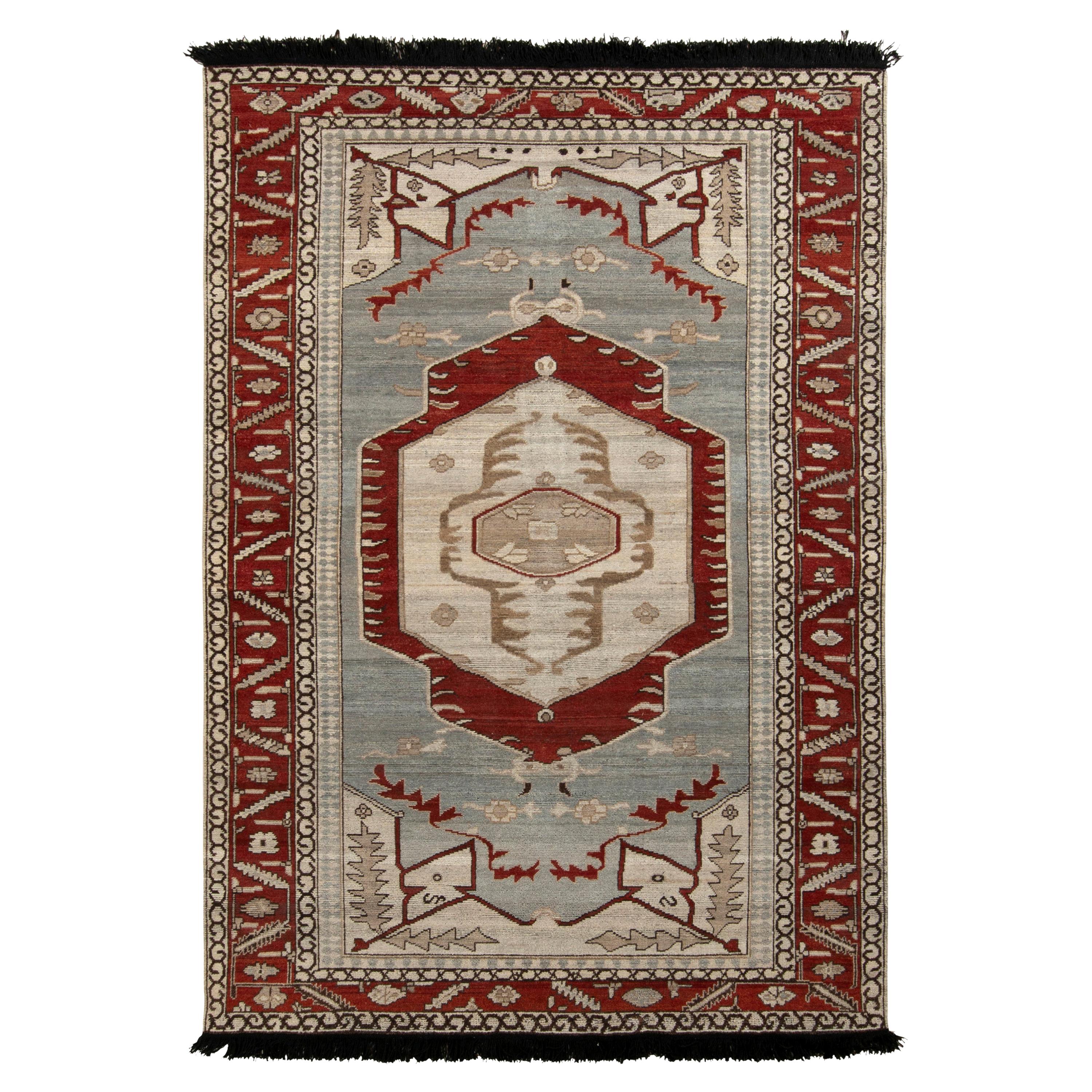 Rug & Kilim’s Transitional Style Rug in Blue and Red Medallion Pattern For Sale