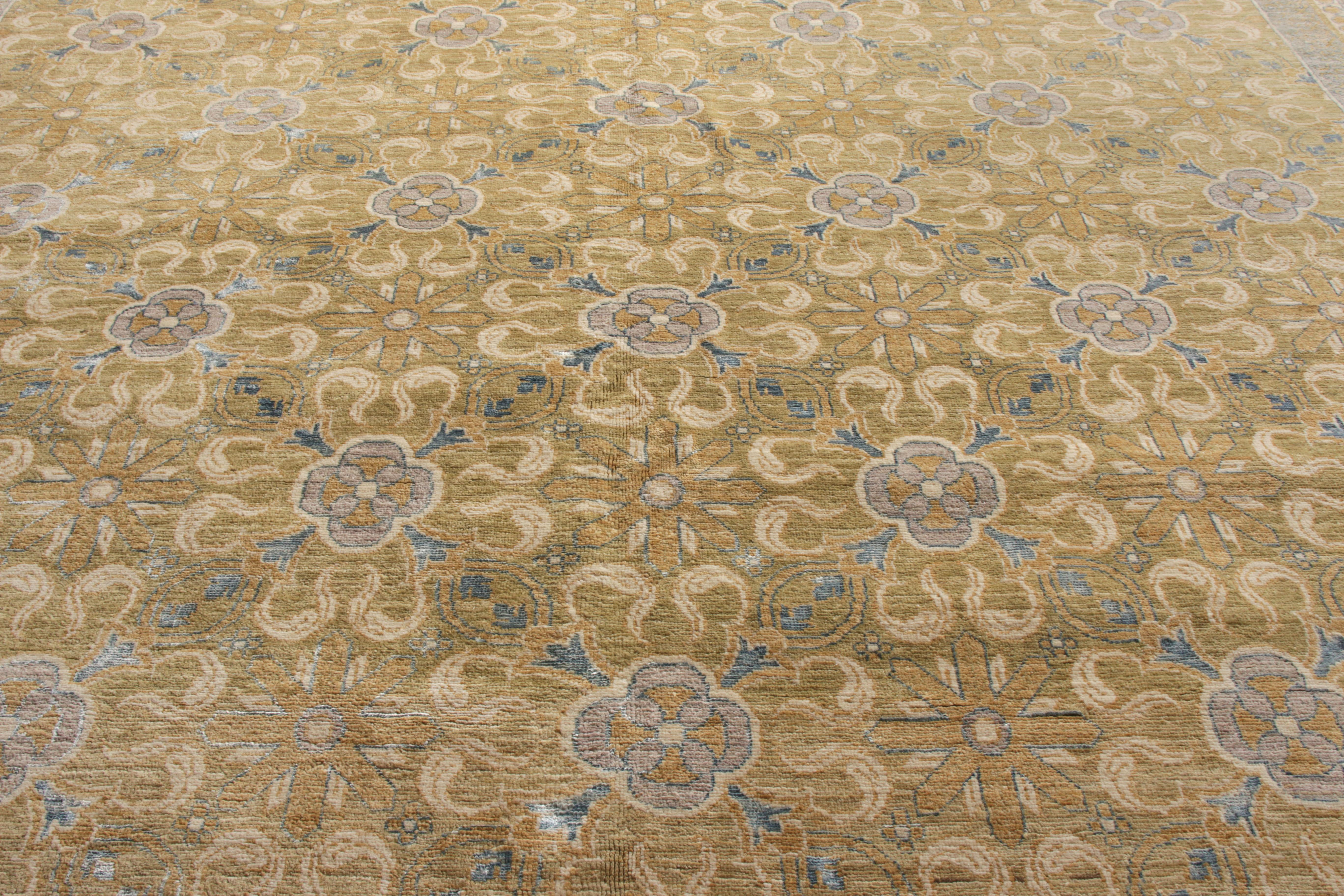 Indian Rug & Kilim’s Transitional Style Rug in Blue, Beige-Brown Floral Pattern For Sale