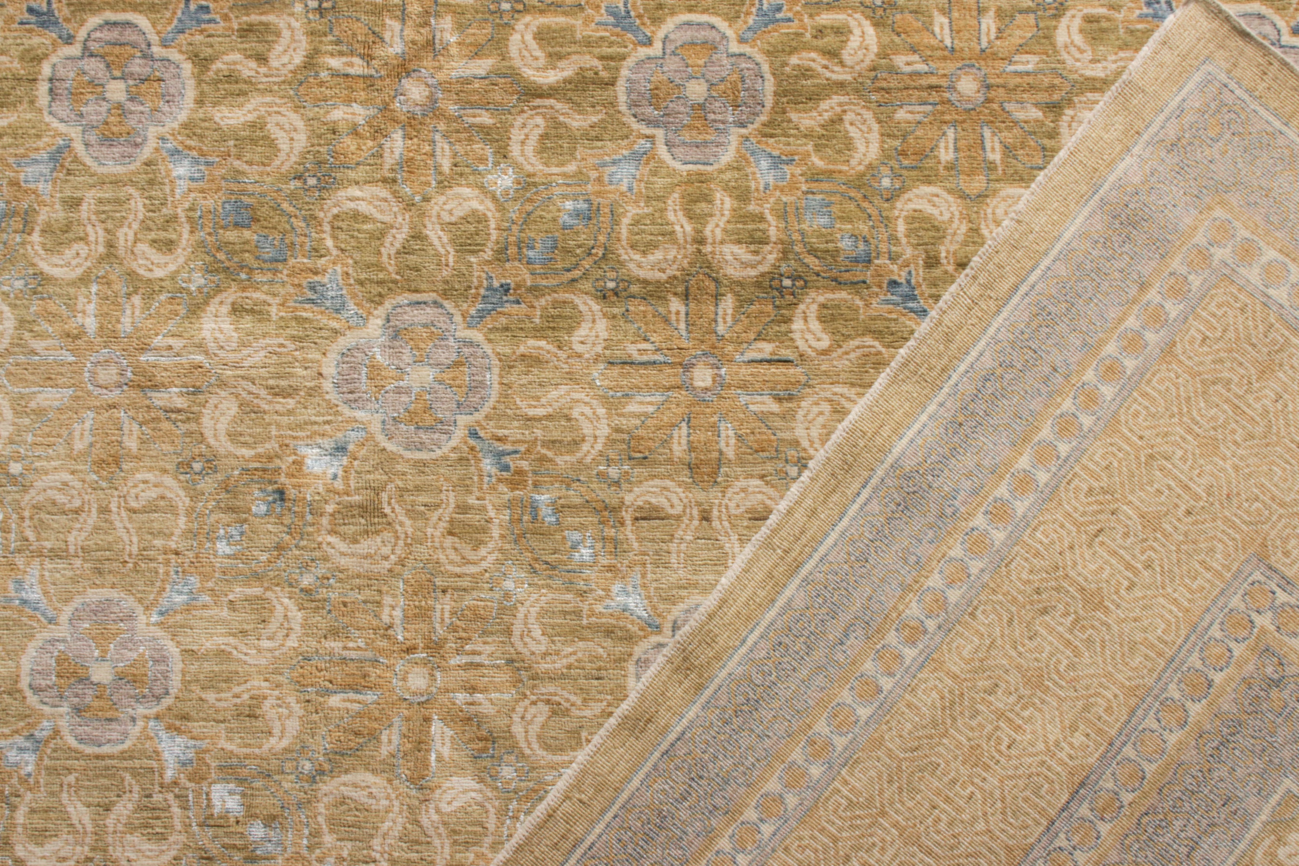 Hand-Knotted Rug & Kilim’s Transitional Style Rug in Blue, Beige-Brown Floral Pattern For Sale