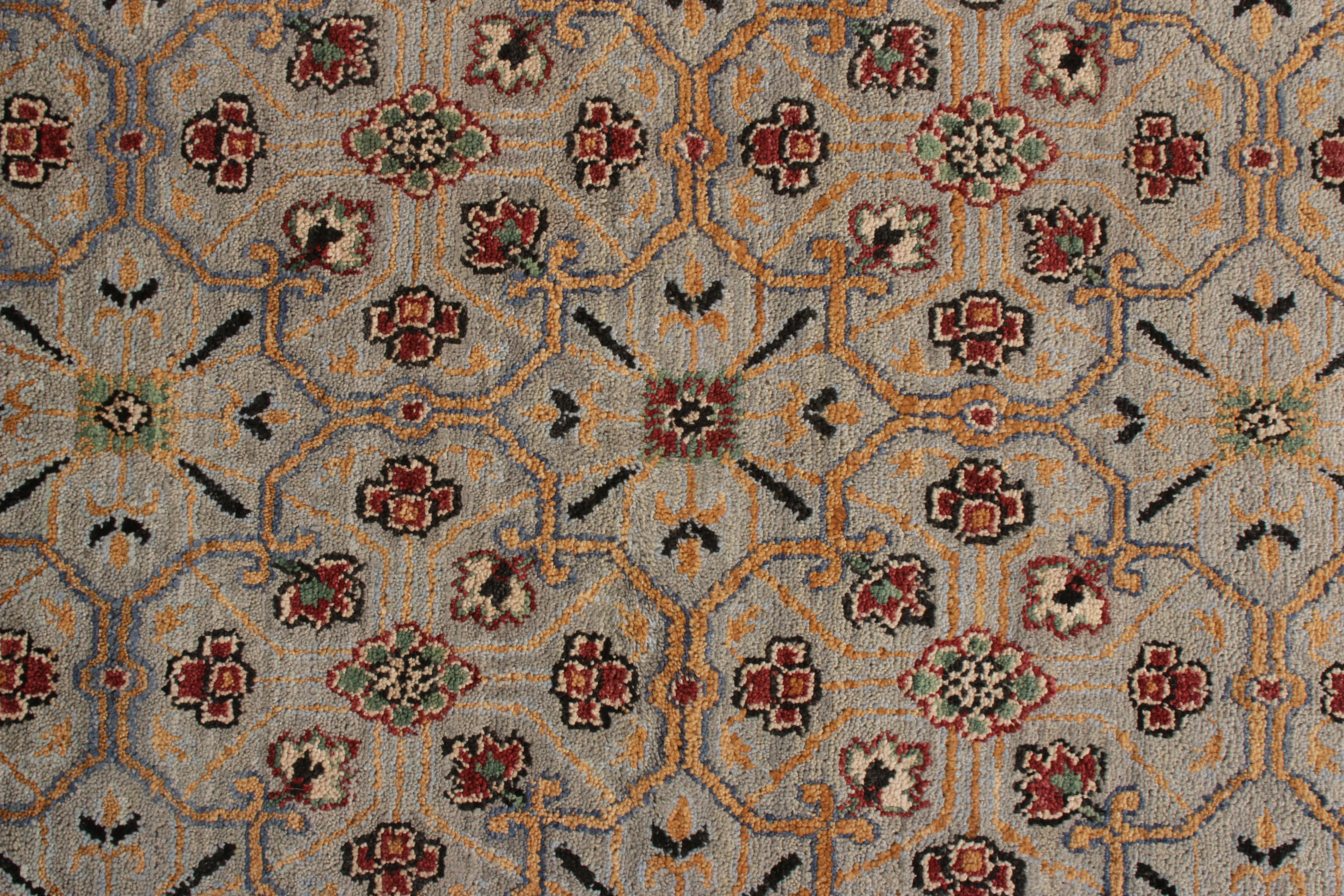 Indian Rug & Kilim’s Transitional Style Rug in Green and Blue All over Floral Pattern For Sale
