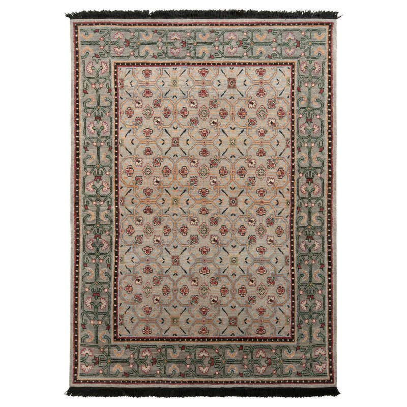 Antique Agra Transitional Red and Green Wool All-Over Floral Pattern ...