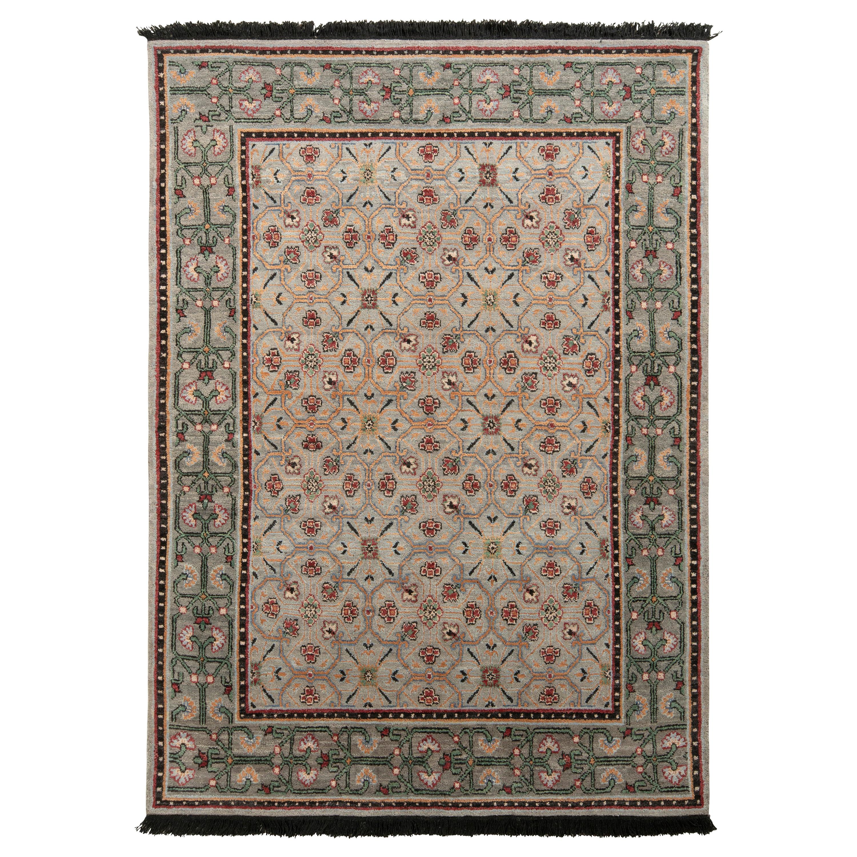 Rug & Kilim’s Transitional Style Rug in Green and Blue All Over Floral Pattern