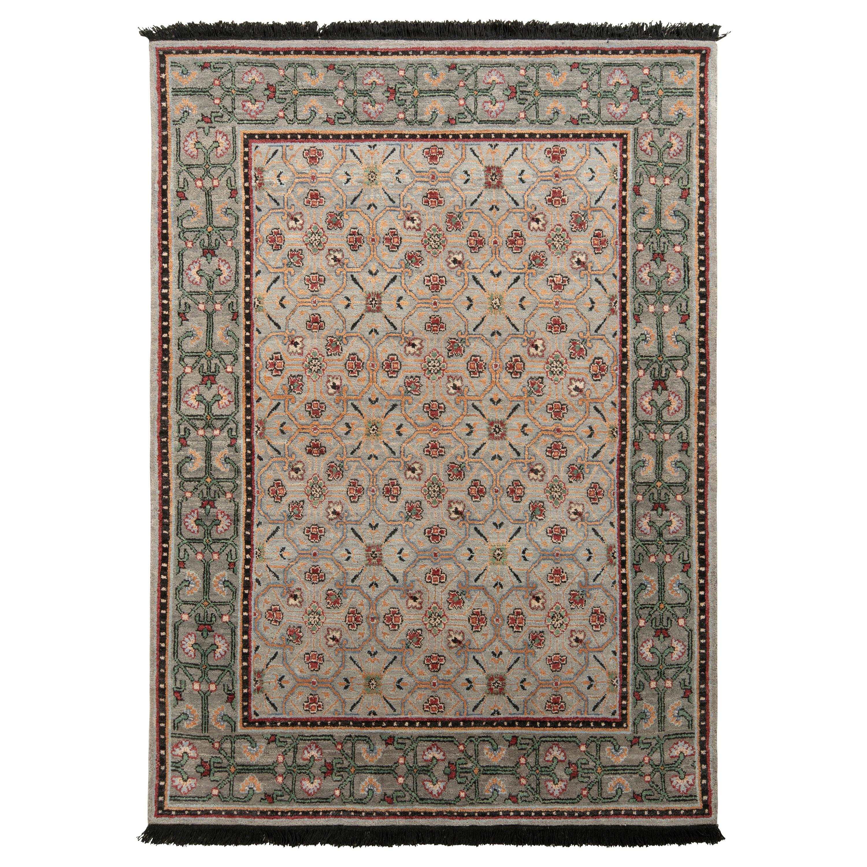 Rug & Kilim’s Transitional Style Rug in Green and Blue All over Floral Pattern