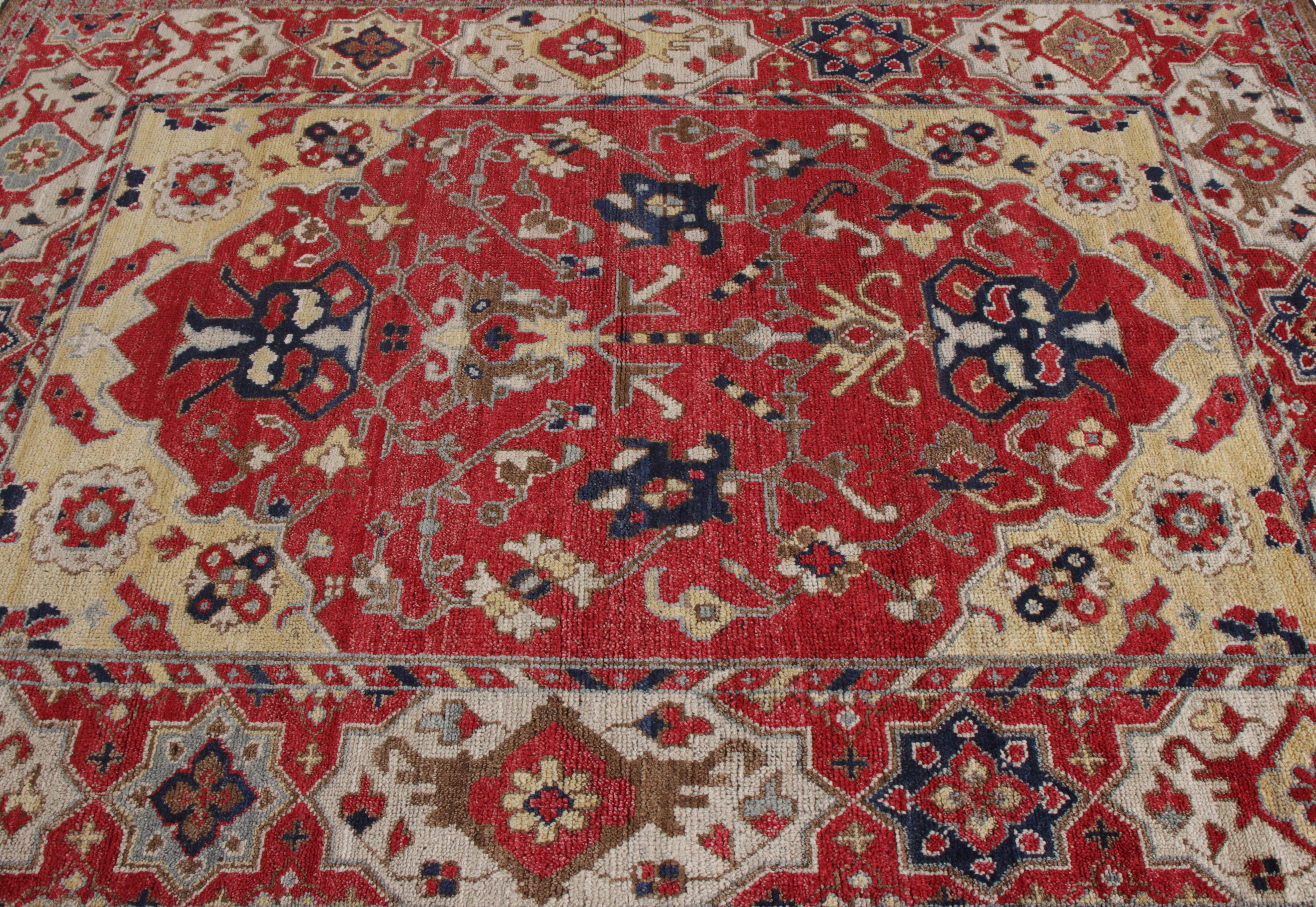 Indian Rug & Kilim’s Transitional Style Rug in Red and Beige-Brown Floral Pattern For Sale