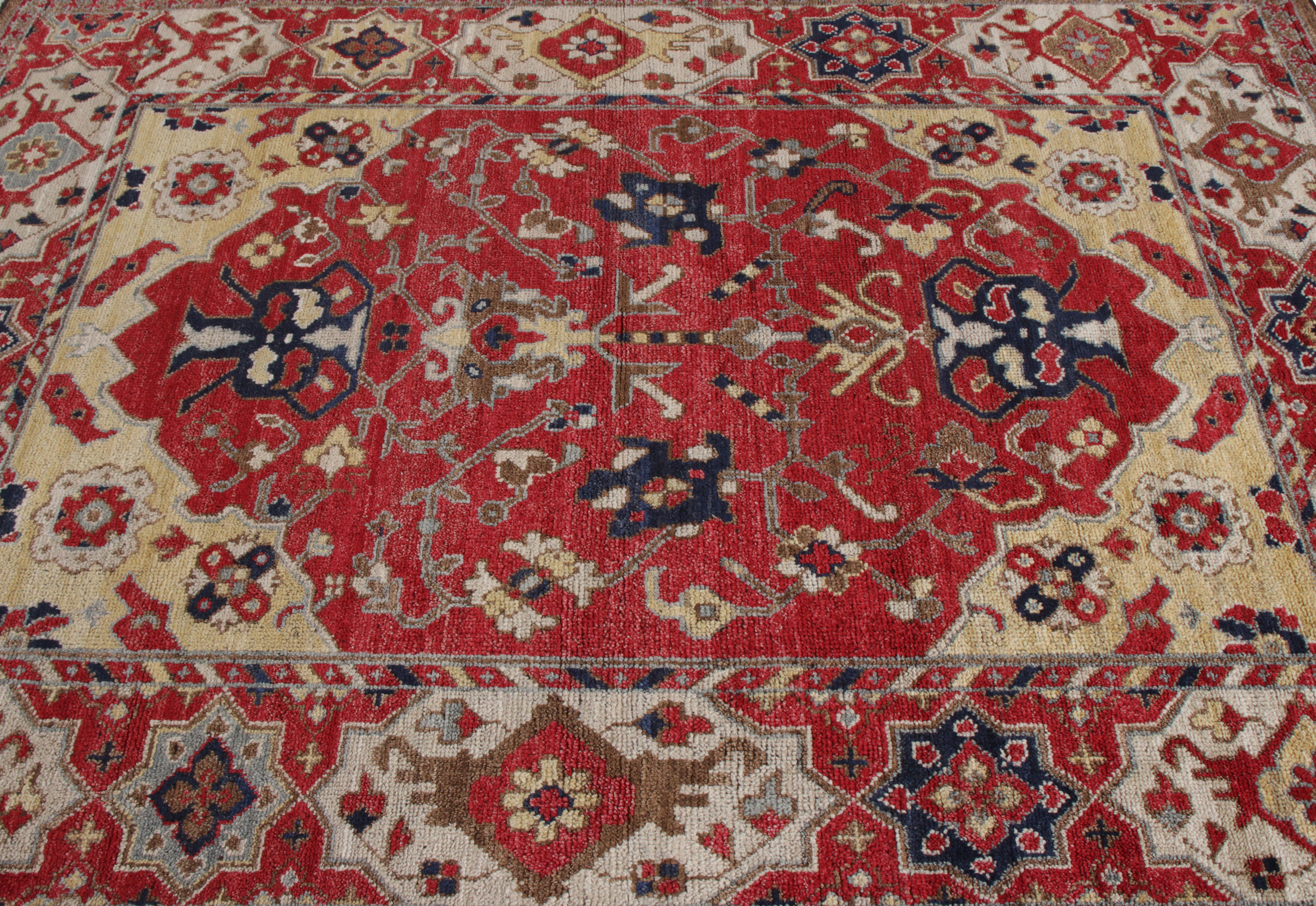 Indian Rug & Kilim’s Transitional Style Rug in Red and Beige Floral Pattern For Sale