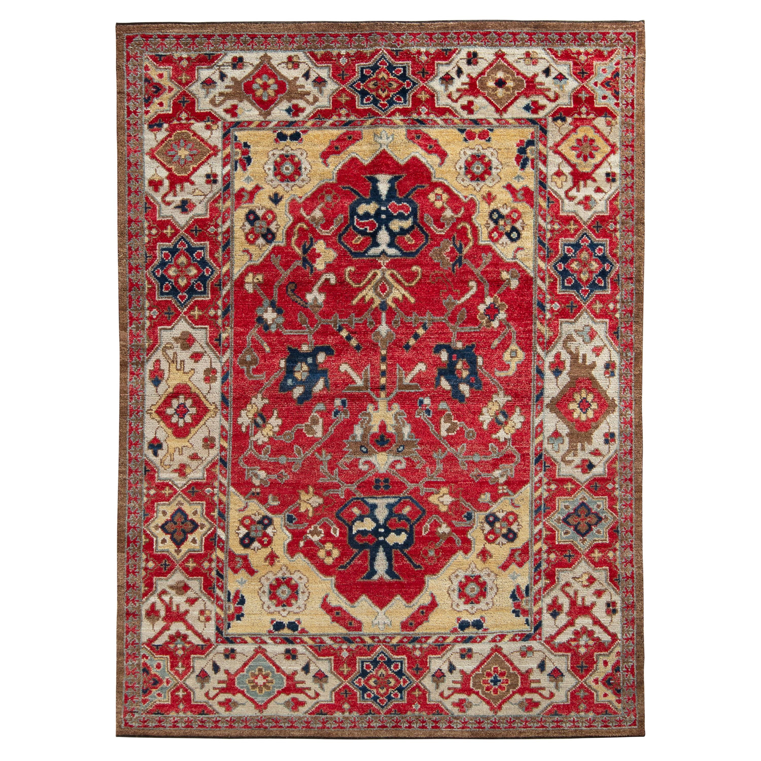 Rug & Kilim’s Transitional Style Rug in Red and Beige Floral Pattern For Sale