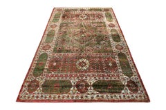 Rug & Kilim’s Transitional Style Rug in Red & Green Medallion Floral Pattern