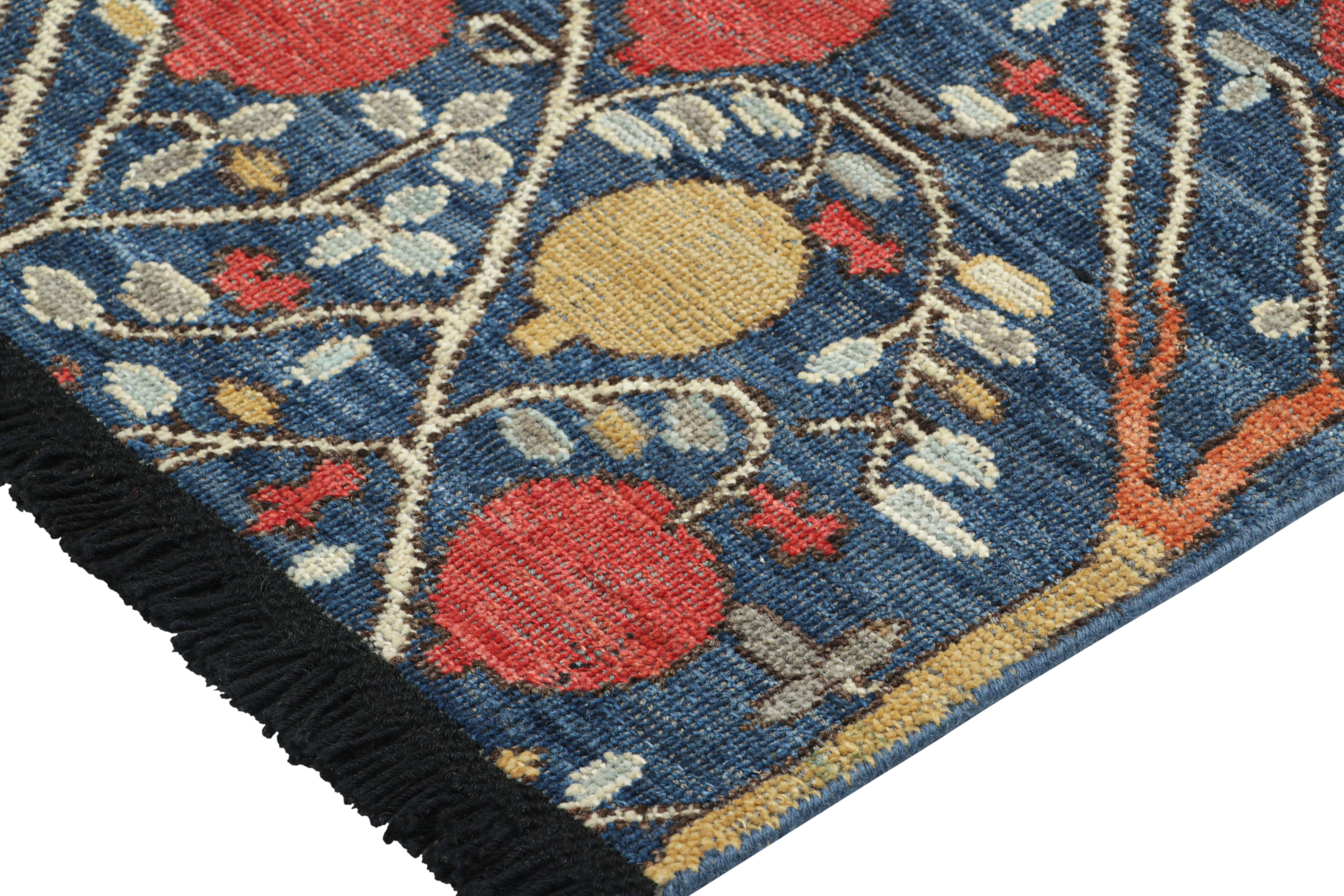 Modern Rug & Kilim’s Tree of Life Rug in Blue, Gold and Red with Floral Patterns For Sale