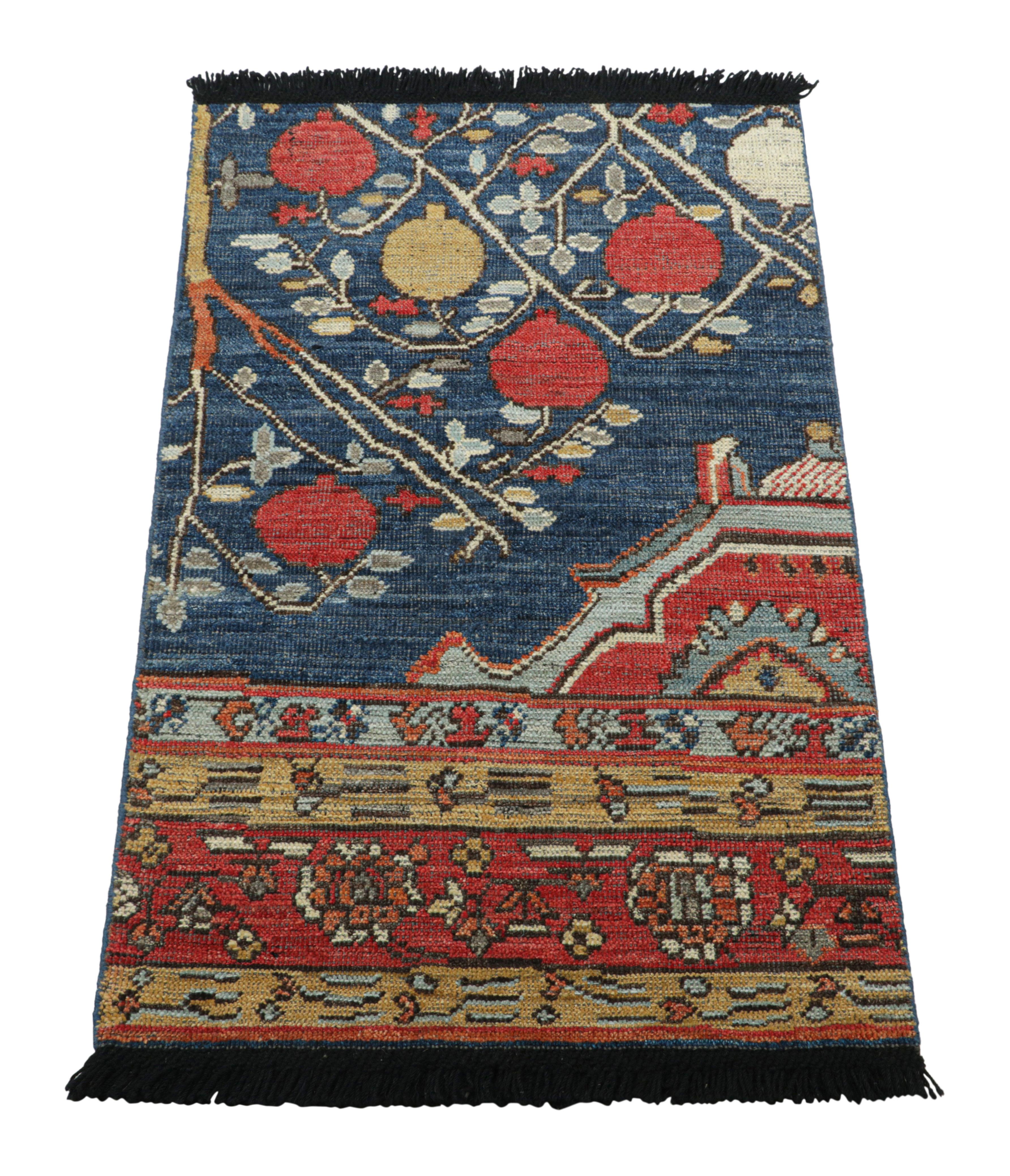 Indian Rug & Kilim’s Tree of Life Rug in Blue, Gold and Red with Floral Patterns For Sale