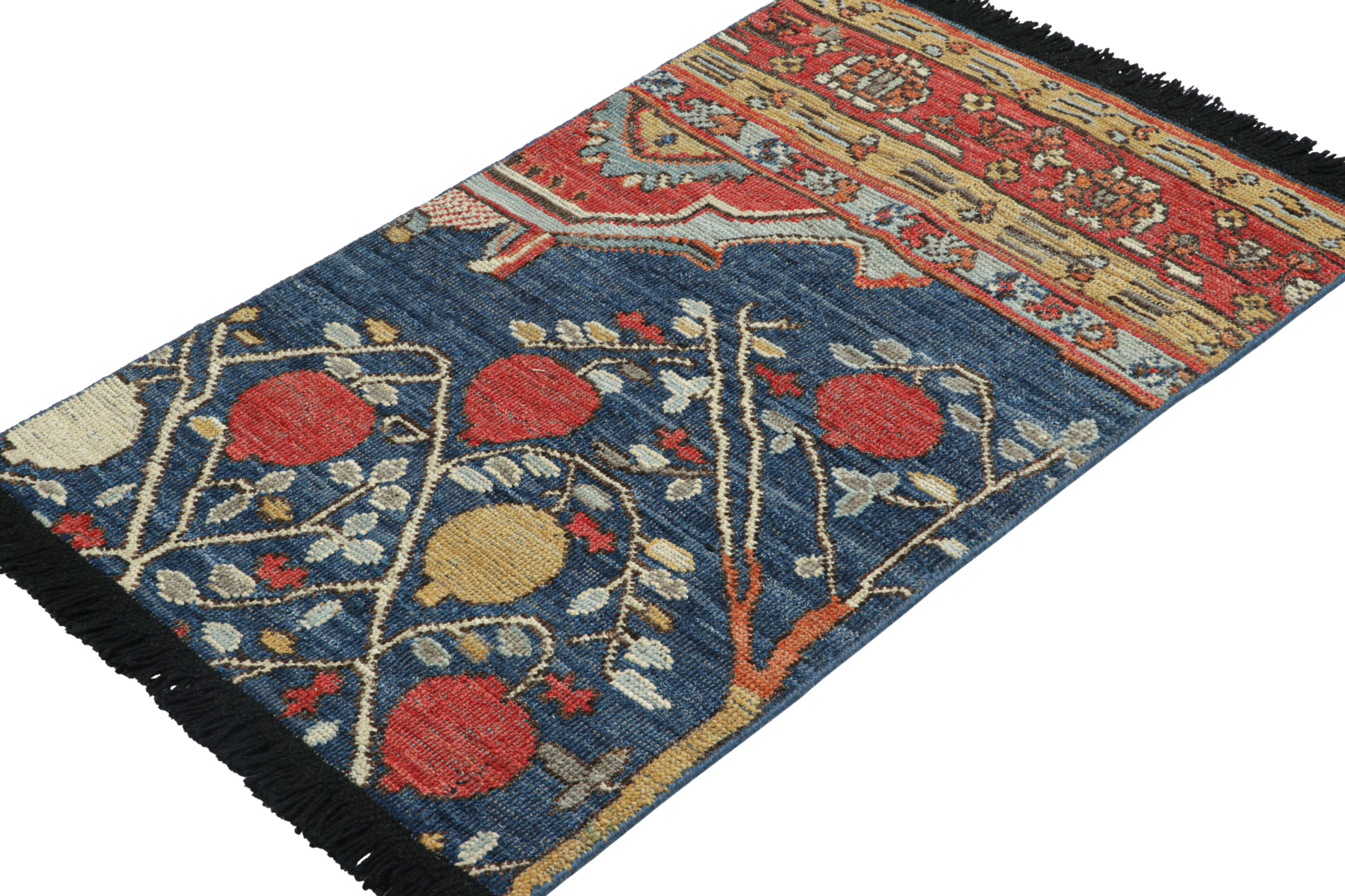 Hand-Knotted Rug & Kilim’s Tree of Life Rug in Blue, Gold and Red with Floral Patterns For Sale