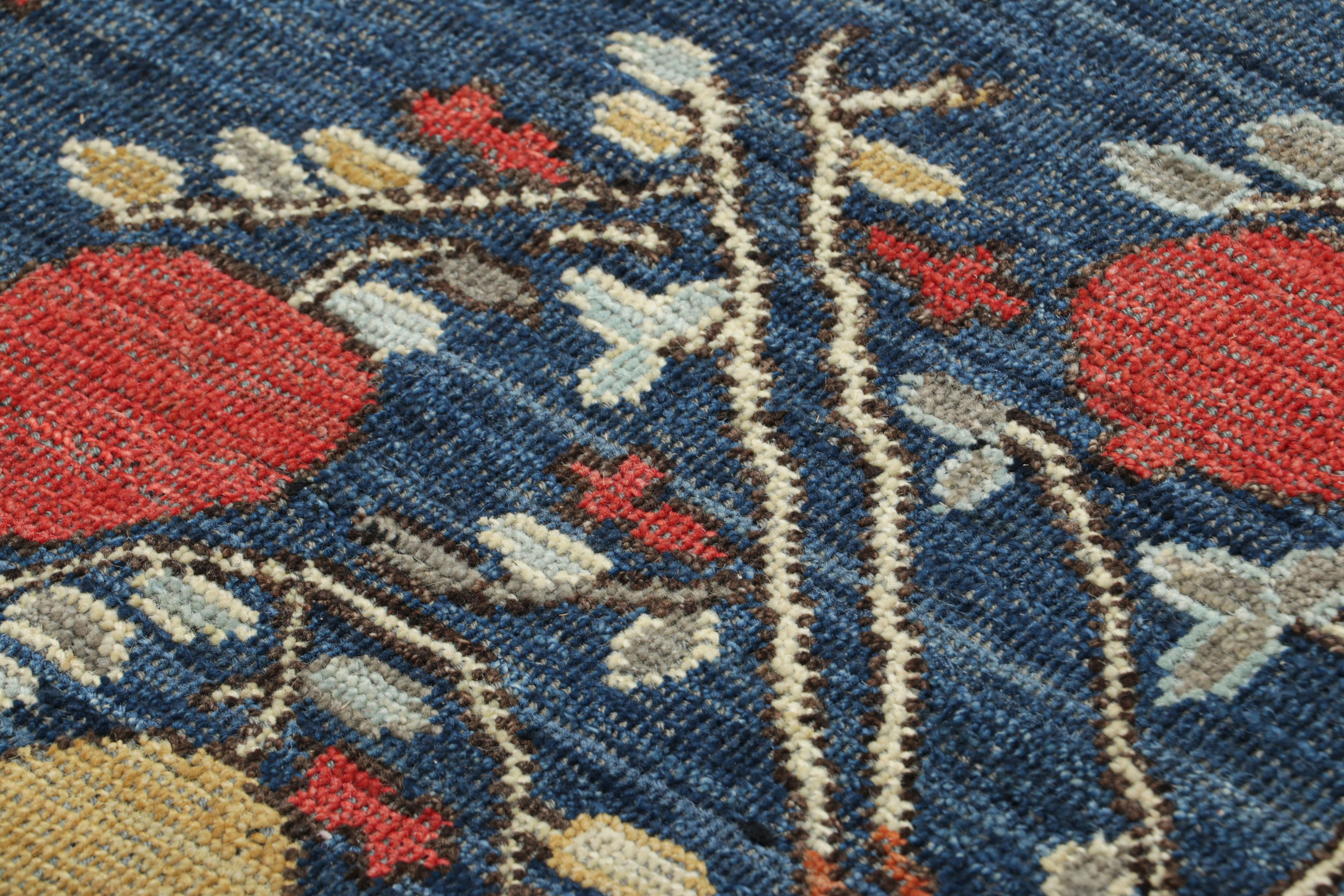 Contemporary Rug & Kilim’s Tree of Life Rug in Blue, Gold and Red with Floral Patterns For Sale