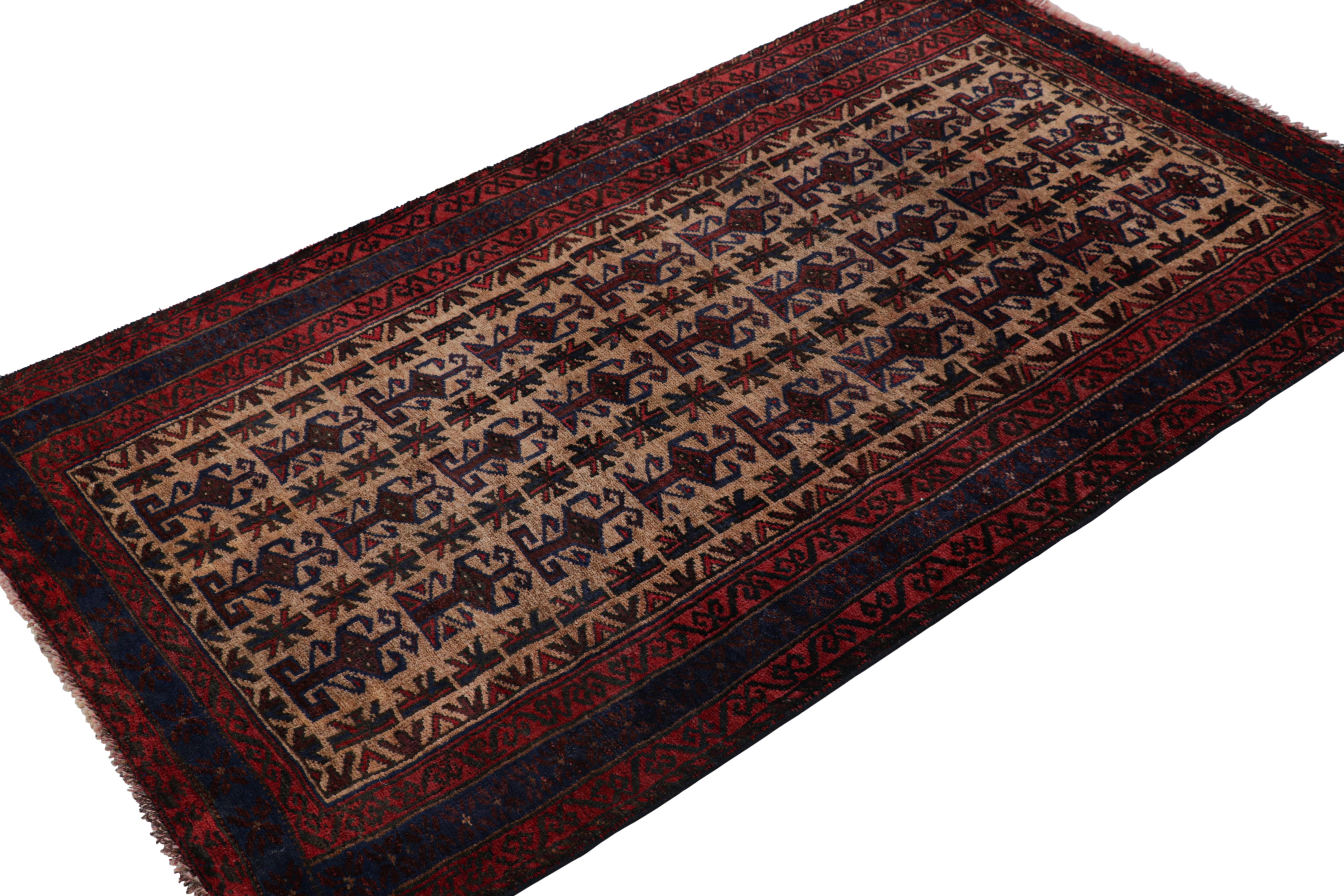 Hand-Knotted Rug & Kilim’s Tribal Baluch Rug in Beige with Geometric Patterns For Sale