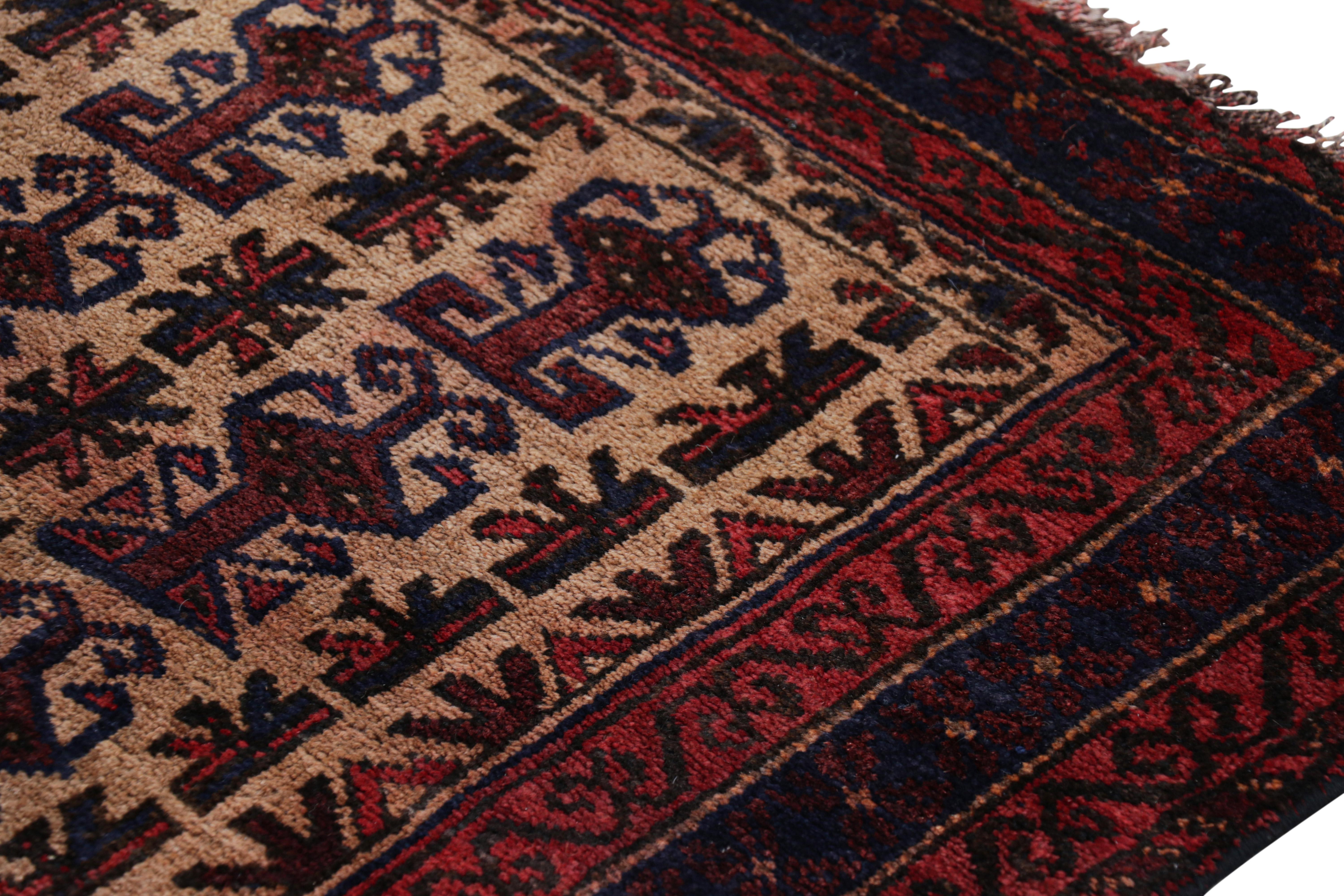 Contemporary Rug & Kilim’s Tribal Baluch Rug in Beige with Geometric Patterns For Sale
