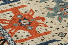 Rug & Kilim’s Tribal Custom Rug Sample with Orange and Blue Geometric Patterns