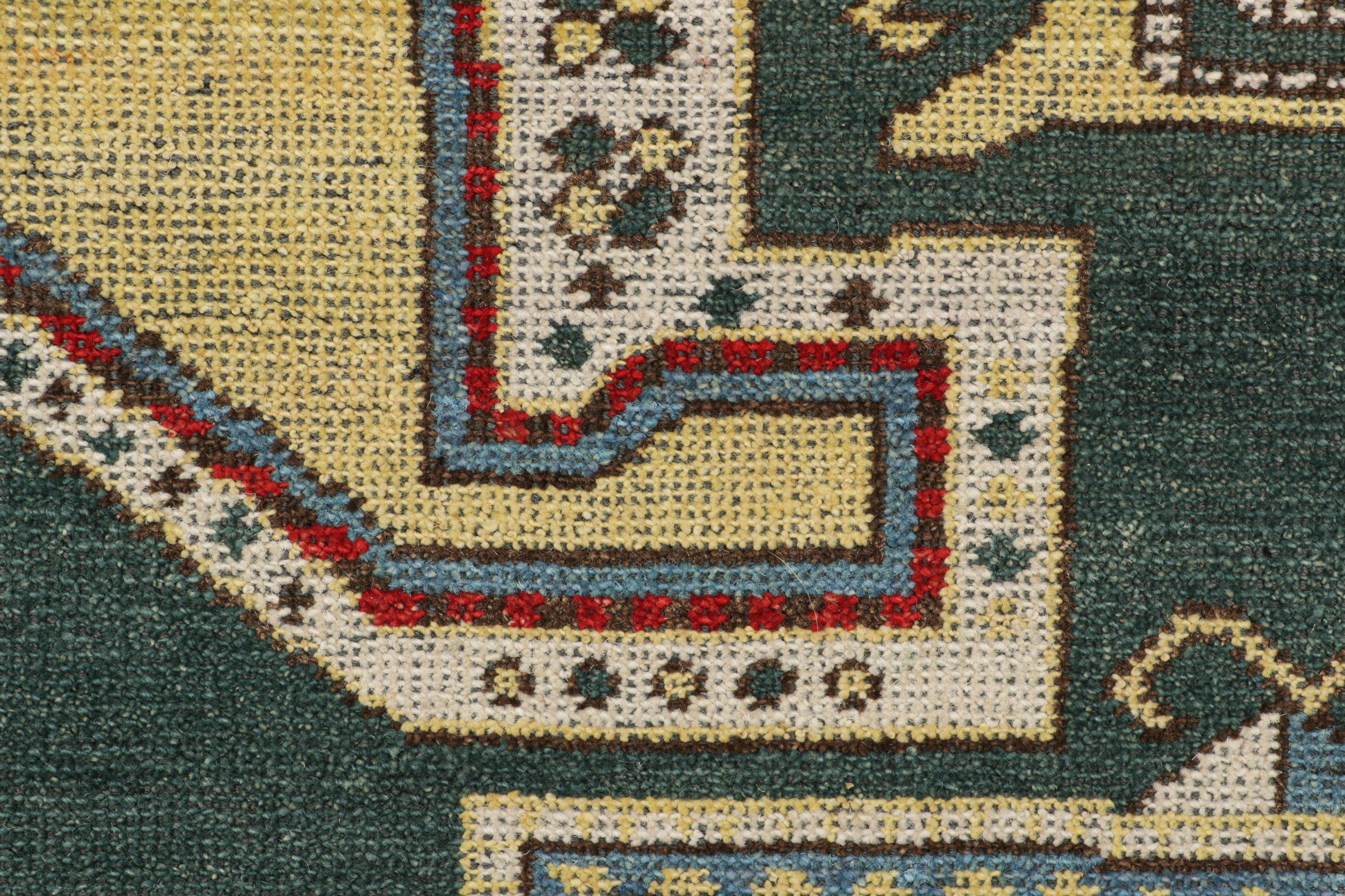Indian Rug & Kilim’s Tribal Custom Rug Sample with Red and Gold Geometric Patterns For Sale
