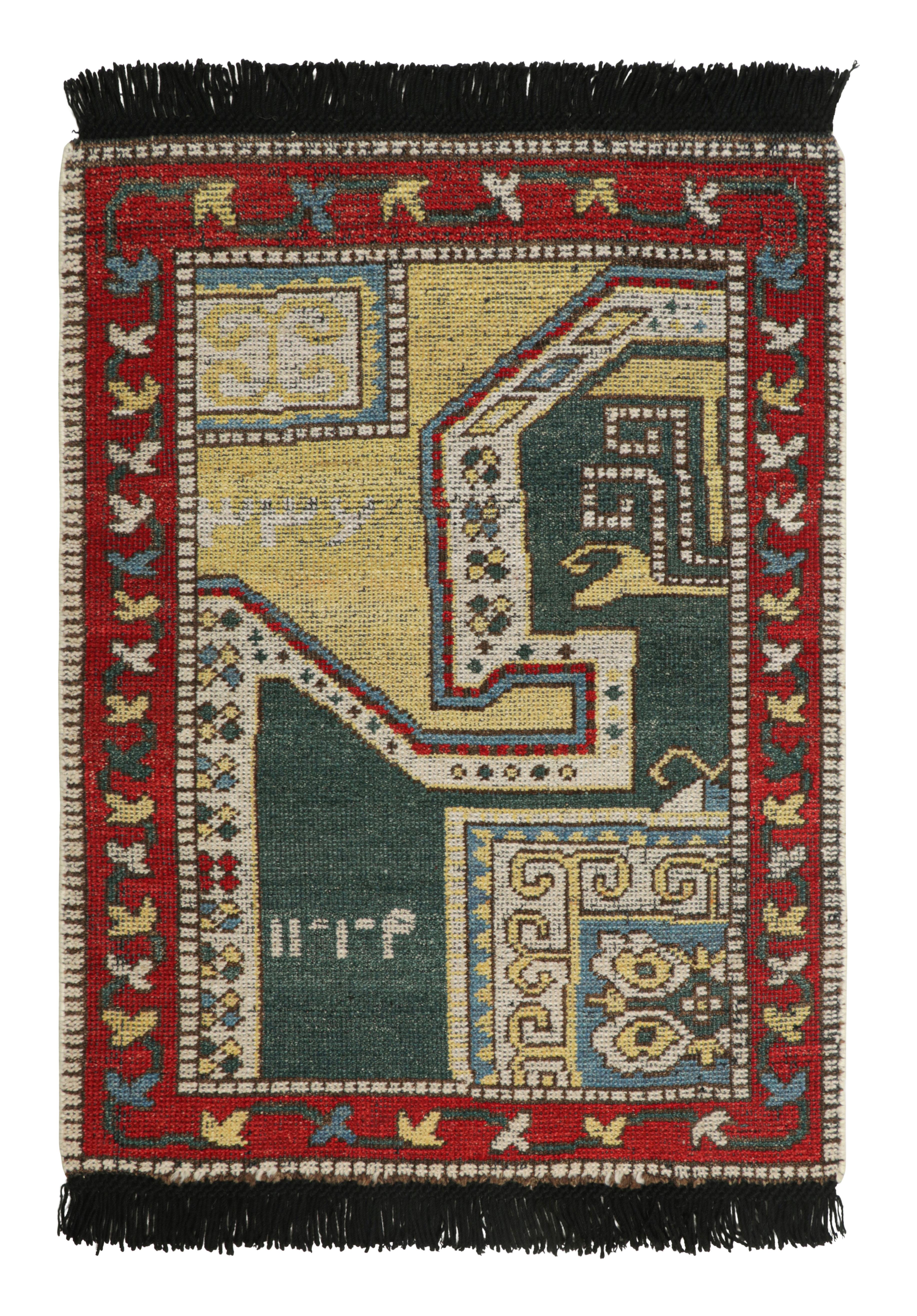 Hand-Knotted Rug & Kilim’s Tribal Custom Rug Sample with Red and Gold Geometric Patterns For Sale