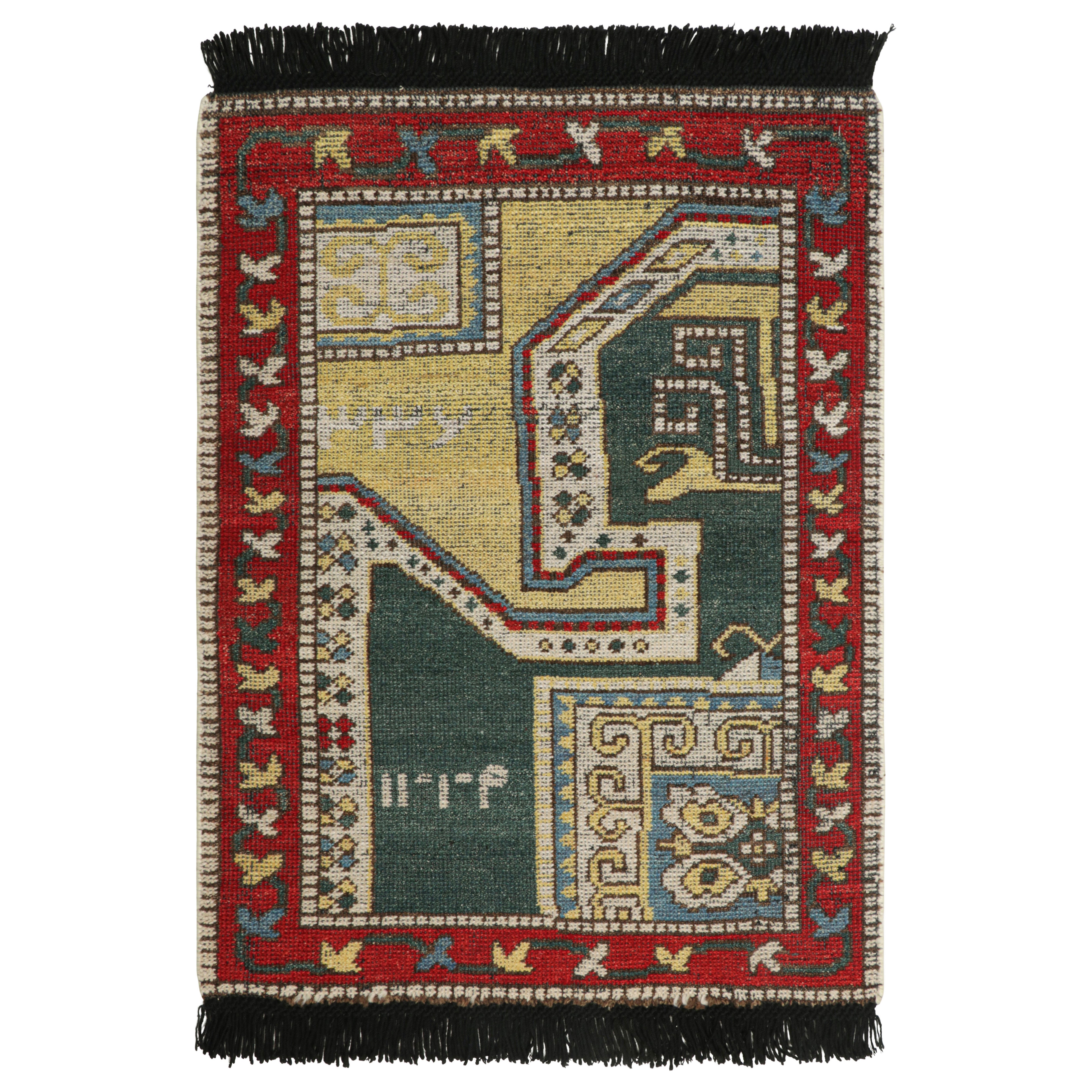 Rug & Kilim’s Tribal Custom Rug Sample with Red and Gold Geometric Patterns For Sale