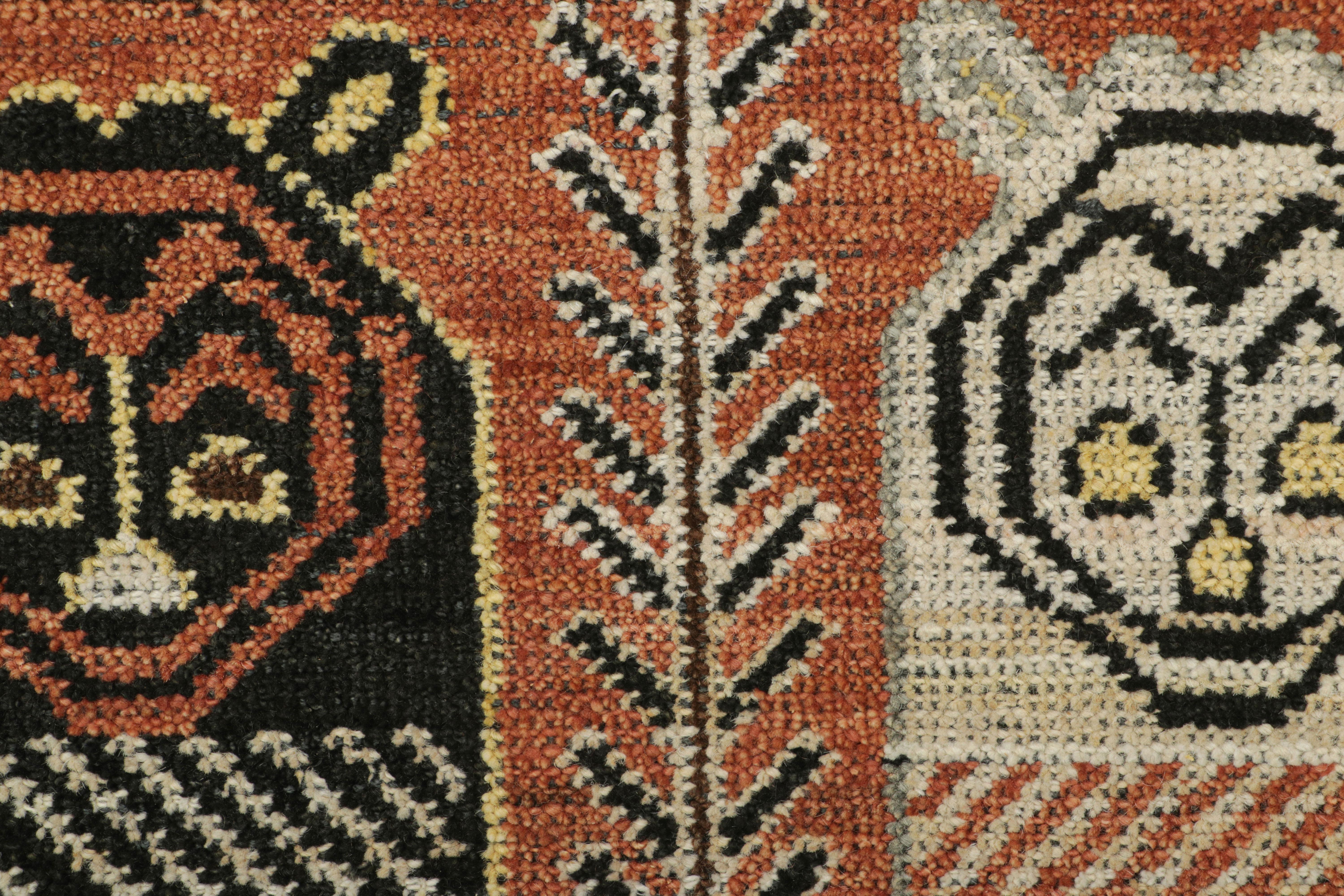 Indiano Campione di tappeto tribale personalizzato Rug & Kilim con immagini di leoni ruggine, blu e bianchi in vendita