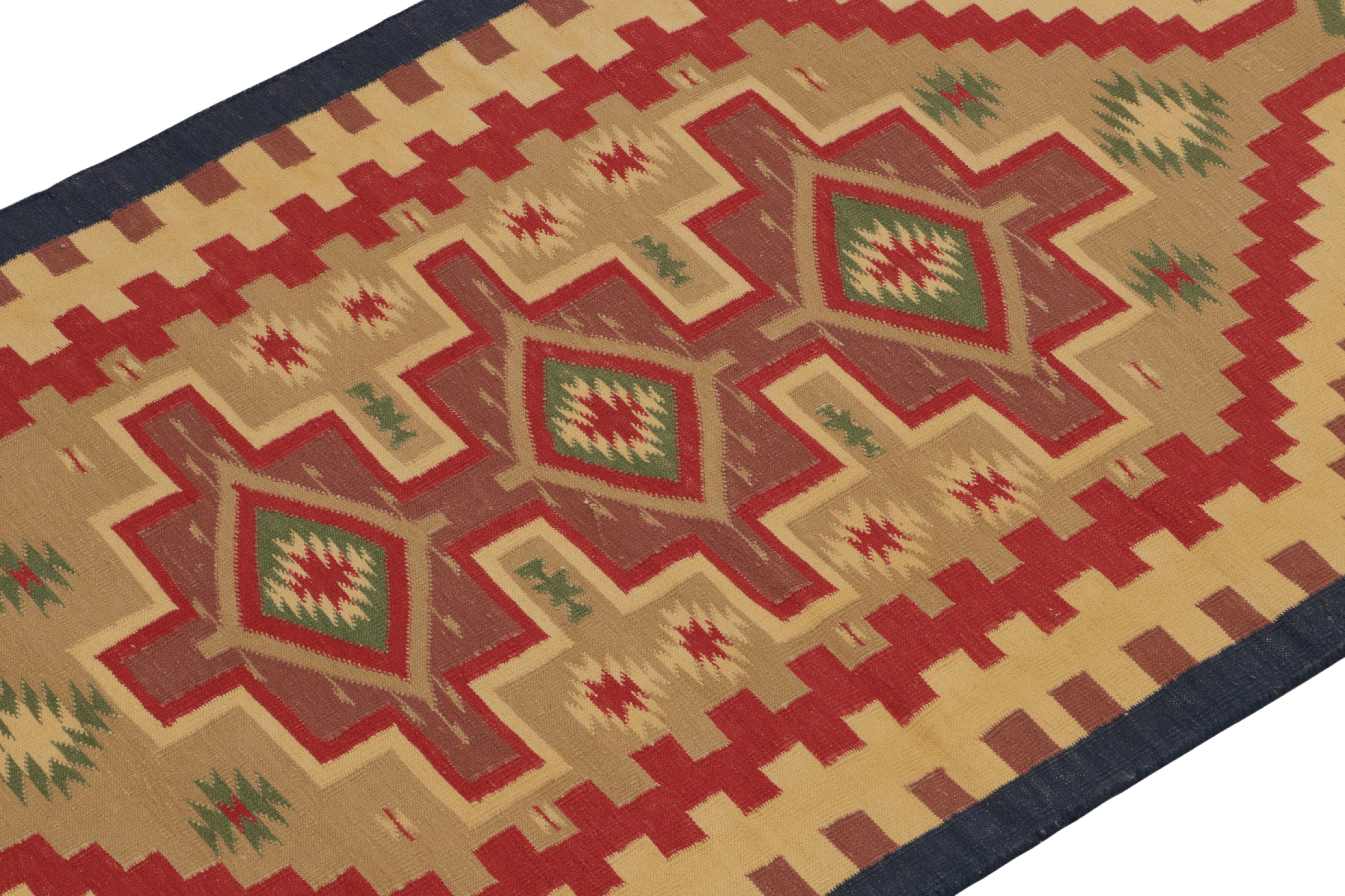 Hand-Knotted Rug & Kilim’s Tribal Dhurrie Style rug in Pink, Red and Beige Geometric Pattern